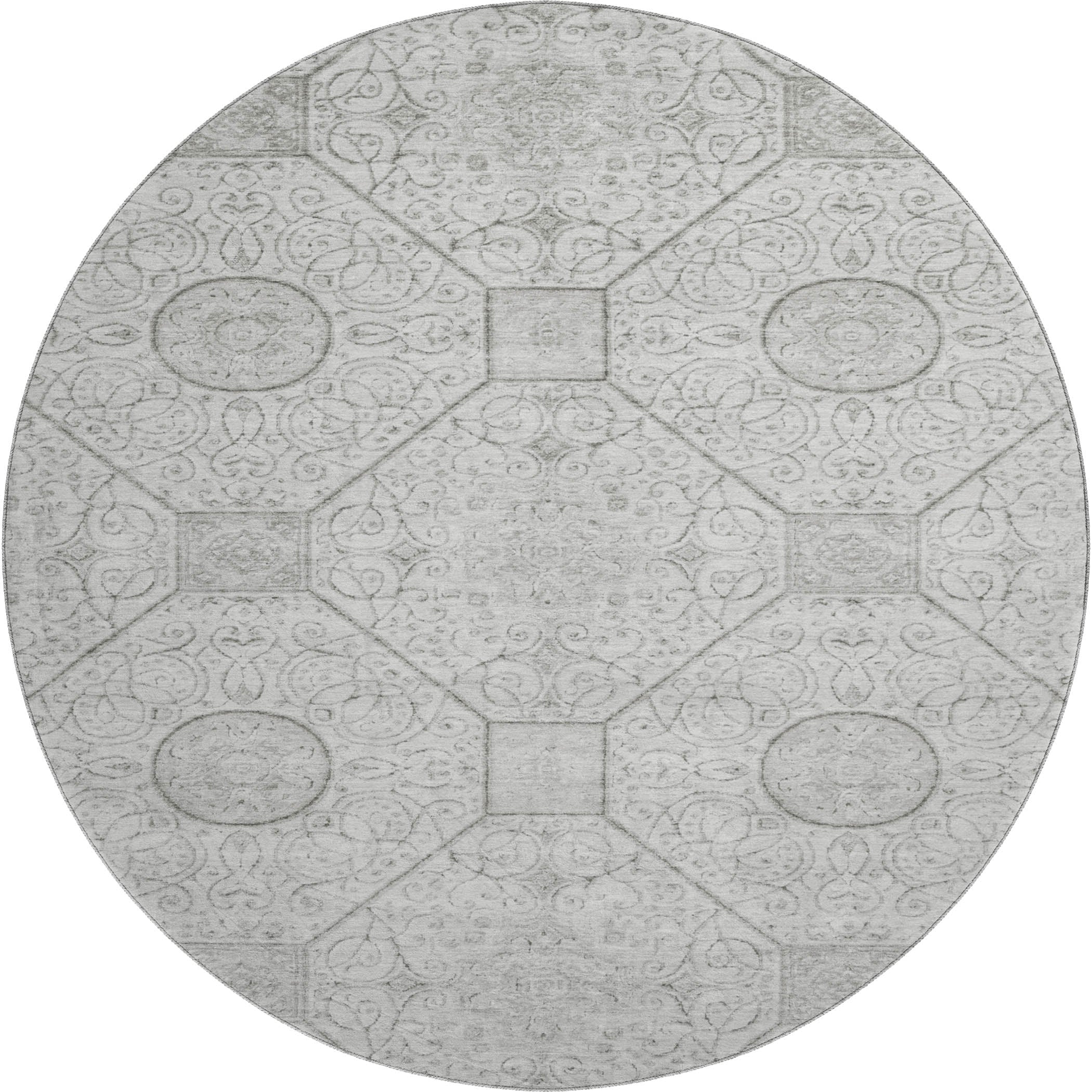 Bruges Machine Washable Transitional Silver Gray Rug 8' x 8' #shape_Round