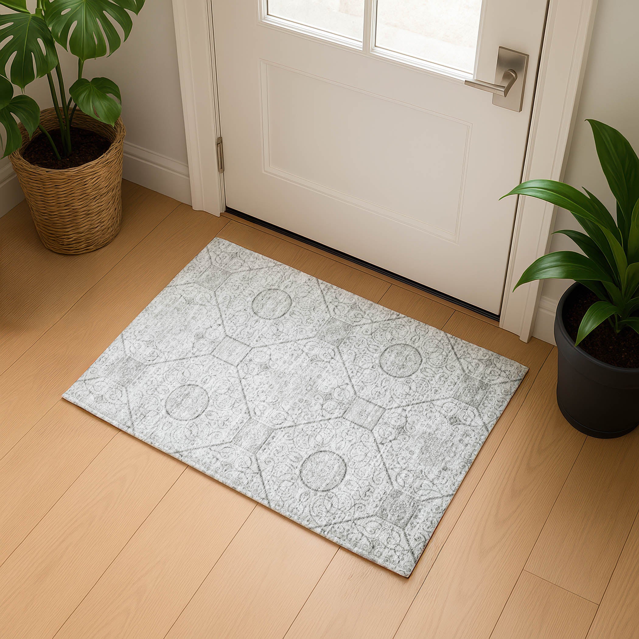 Bruges Machine Washable Transitional Silver Gray Rug 1'8" x 2'6" #shape_Rectangle