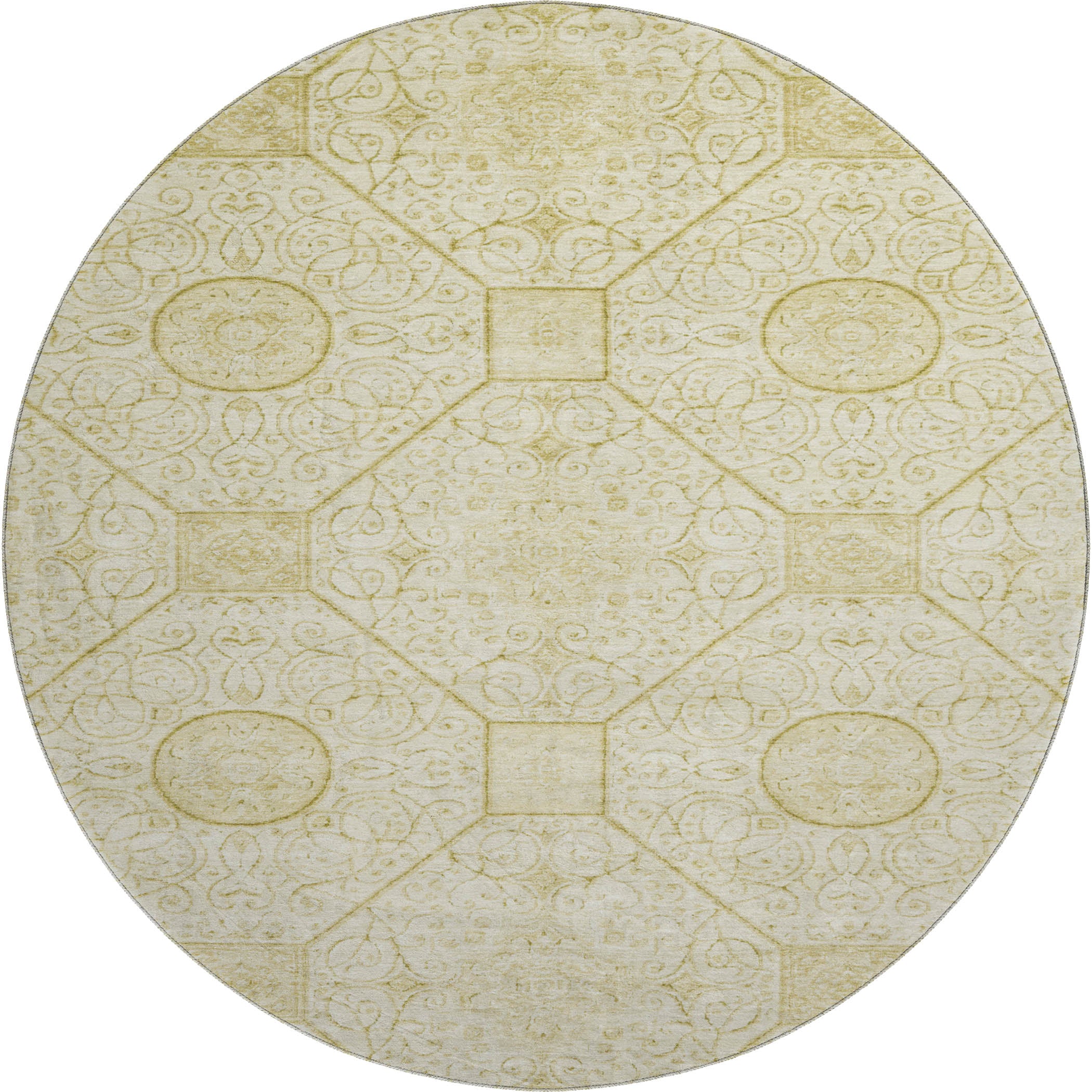 Bruges Machine Washable Transitional Wheat Gold Rug 8' x 8' #shape_Round
