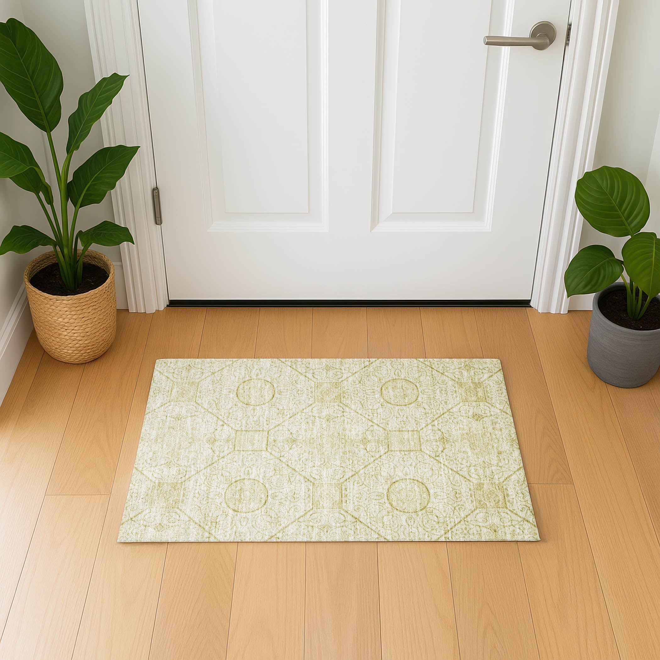 Bruges Machine Washable Transitional Wheat Gold Rug 1'8" x 2'6" #shape_Rectangle