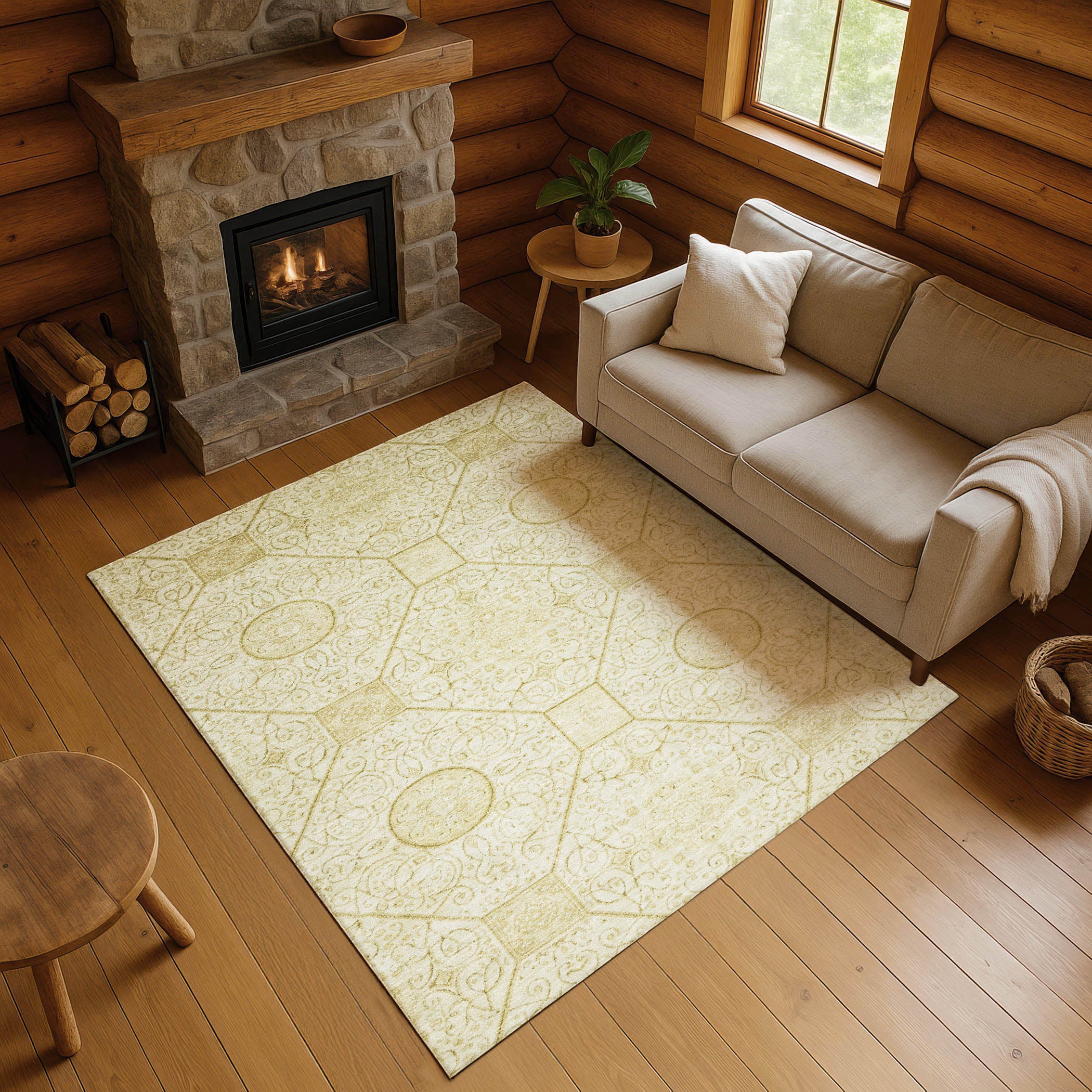 Bruges Machine Washable Transitional Wheat Gold Rug 2'6" x 3'10" #shape_Rectangle