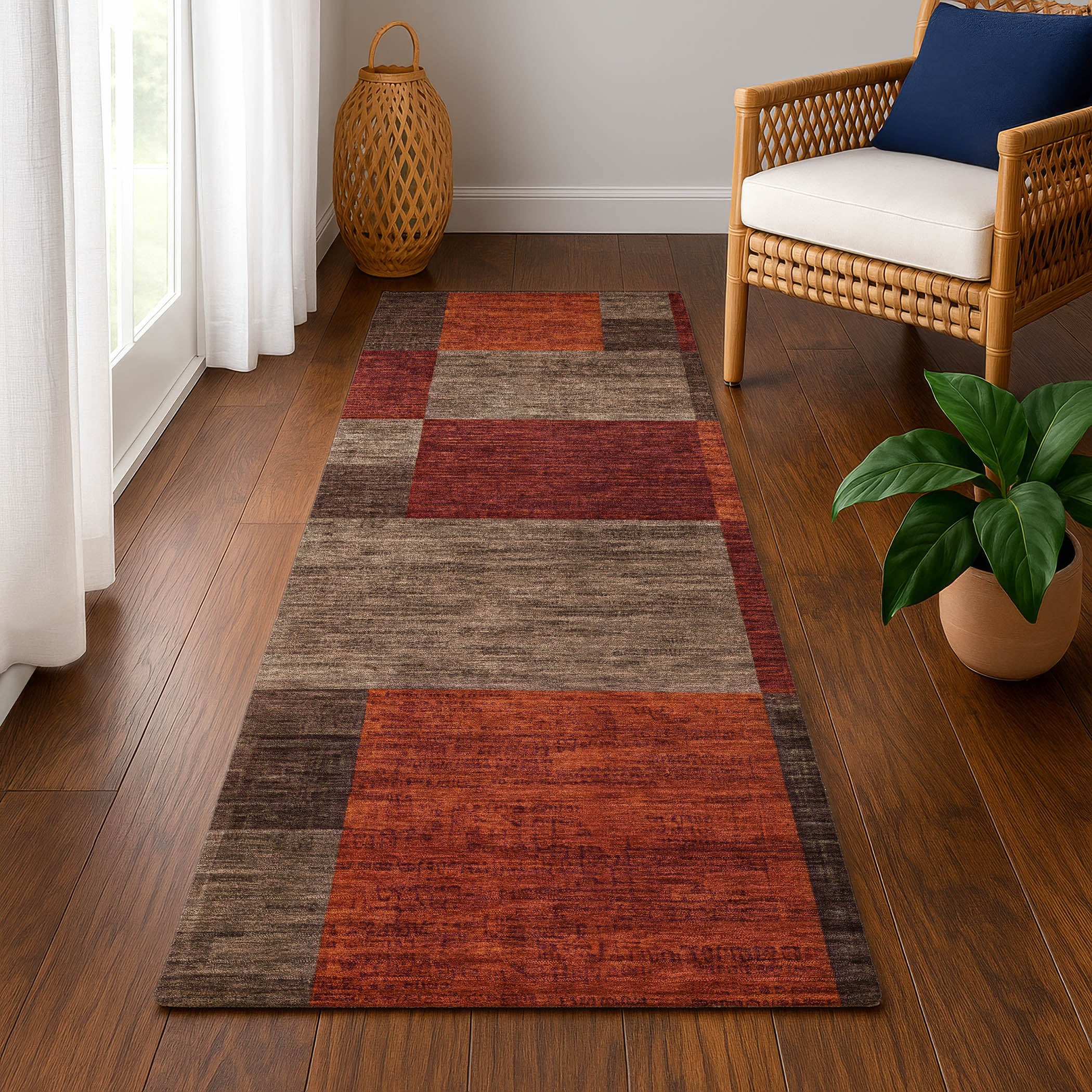 Cartagena Machine Washable Transitional Chocolate Brown Rug 2'3" x 7'6" #shape_Runner