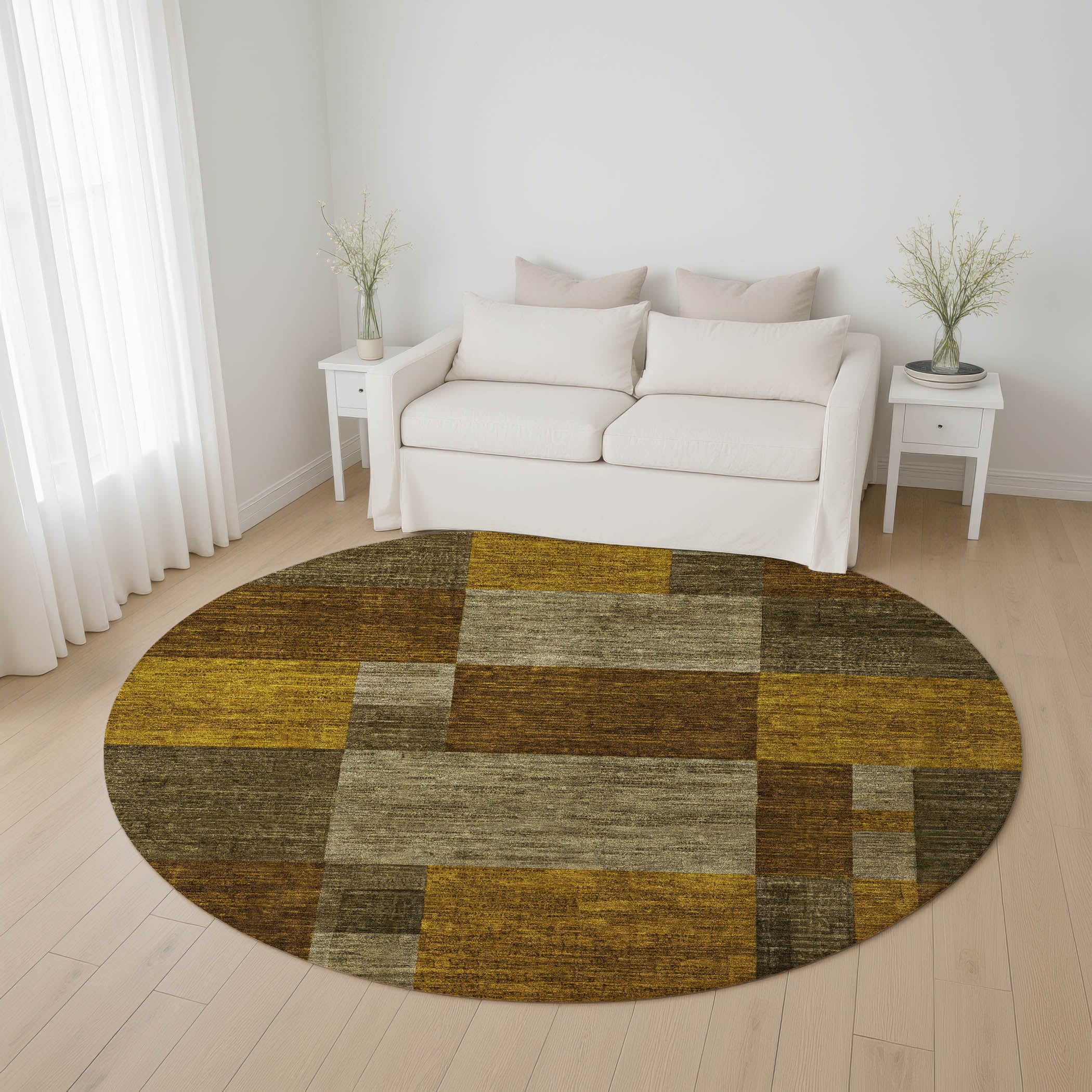 Cartagena Machine Washable Transitional Pewter Gray Rug 8' x 8' #shape_Round