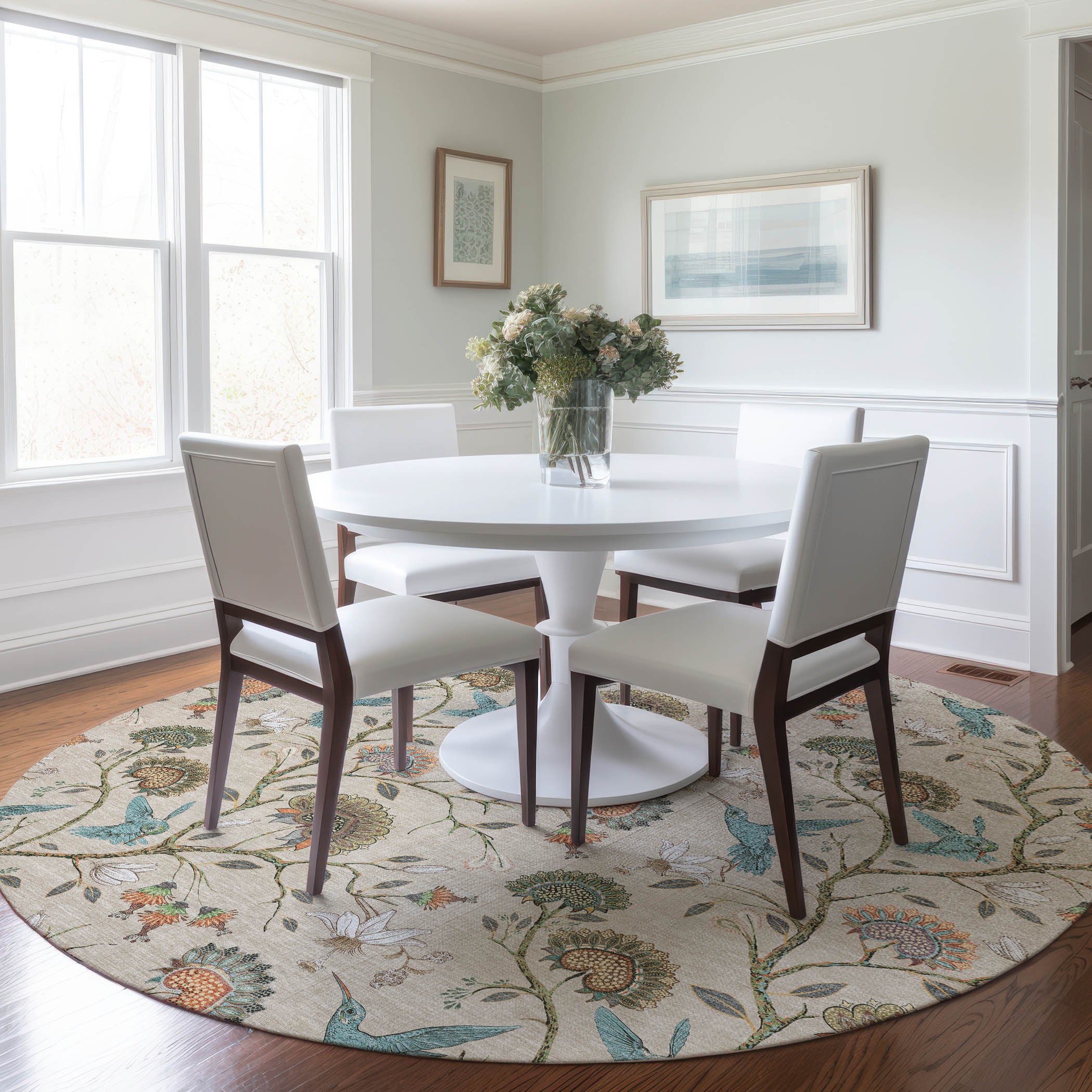 Dublin Machine Washable Kitchen Beige Rug 8' x 8' #shape_Round