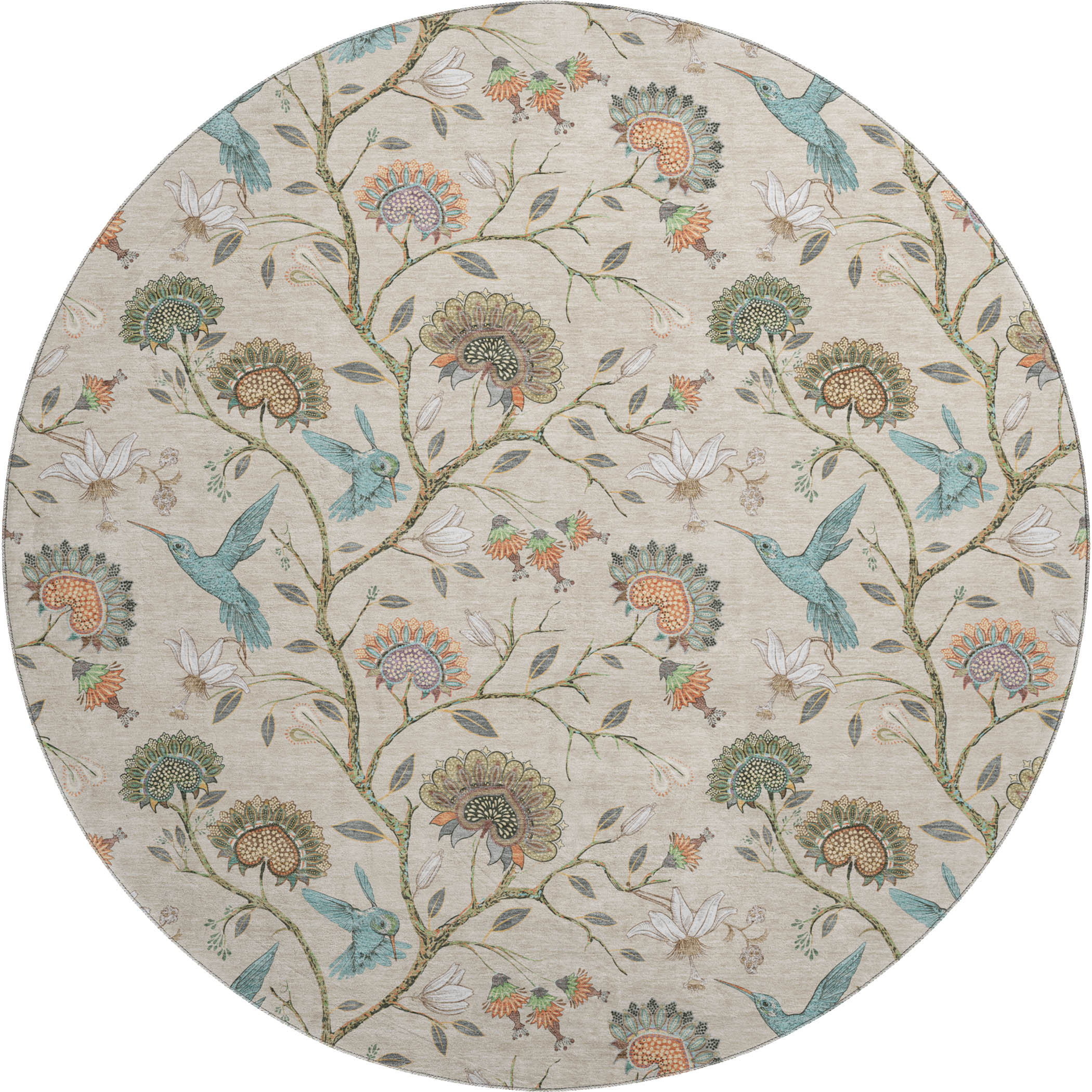 Dublin Machine Washable Kitchen Beige Rug 8' x 8' #shape_Round