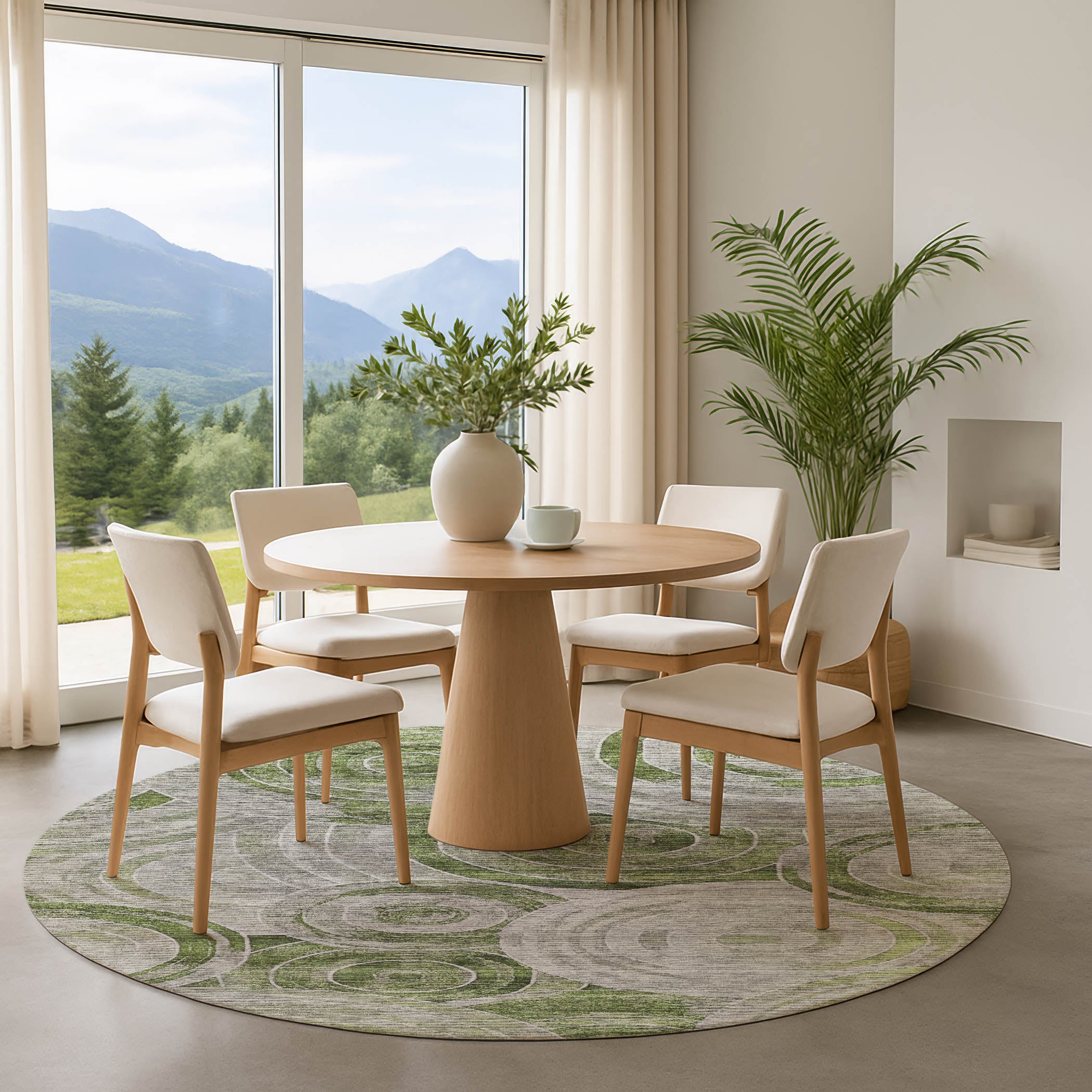 Colombo Machine Washable Transitional Aloe Green Rug 8' x 8' #shape_Round
