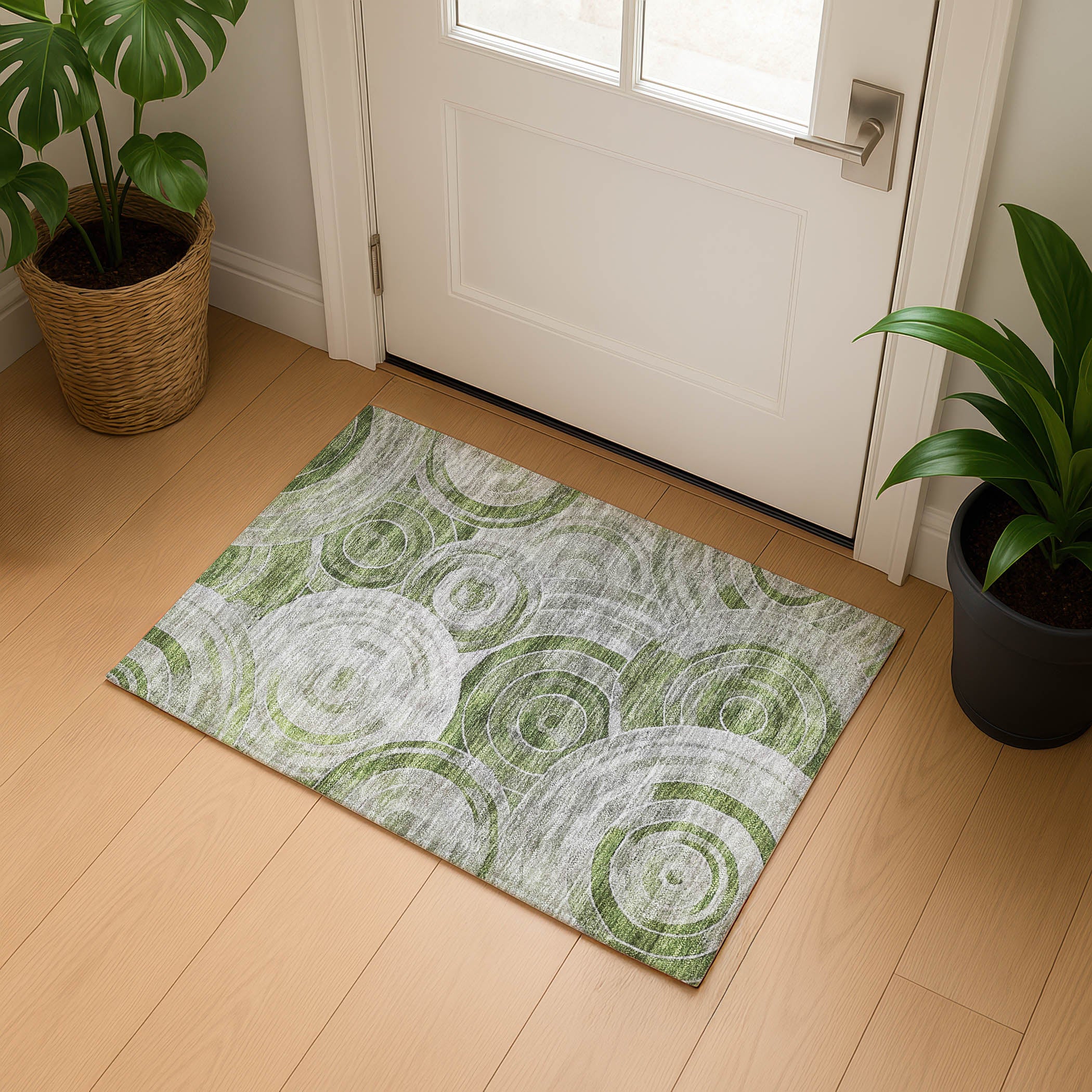 Colombo Machine Washable Transitional Aloe Green Rug 1'8" x 2'6" #shape_Rectangle