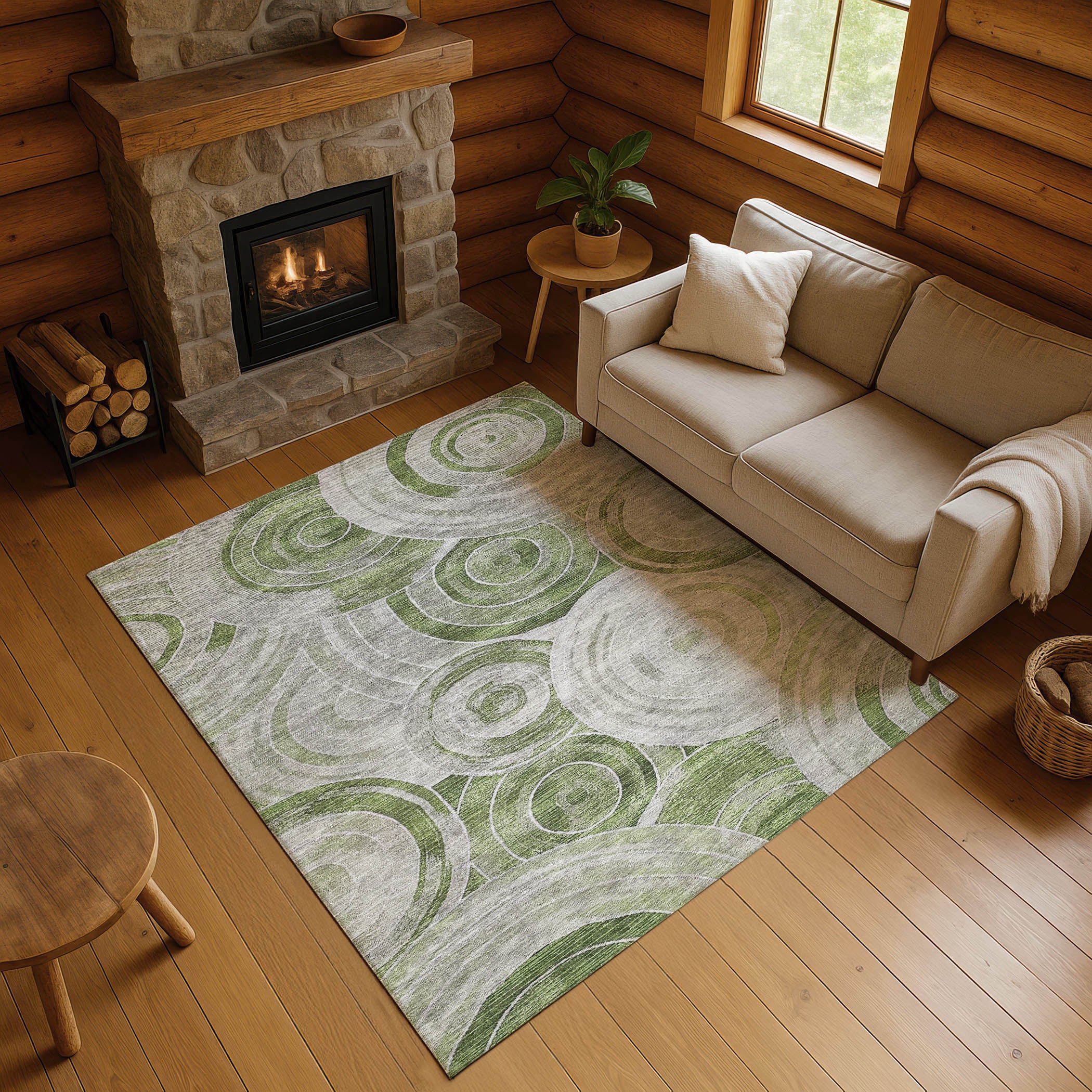 Colombo Machine Washable Transitional Aloe Green Rug 2'6" x 3'10" #shape_Rectangle