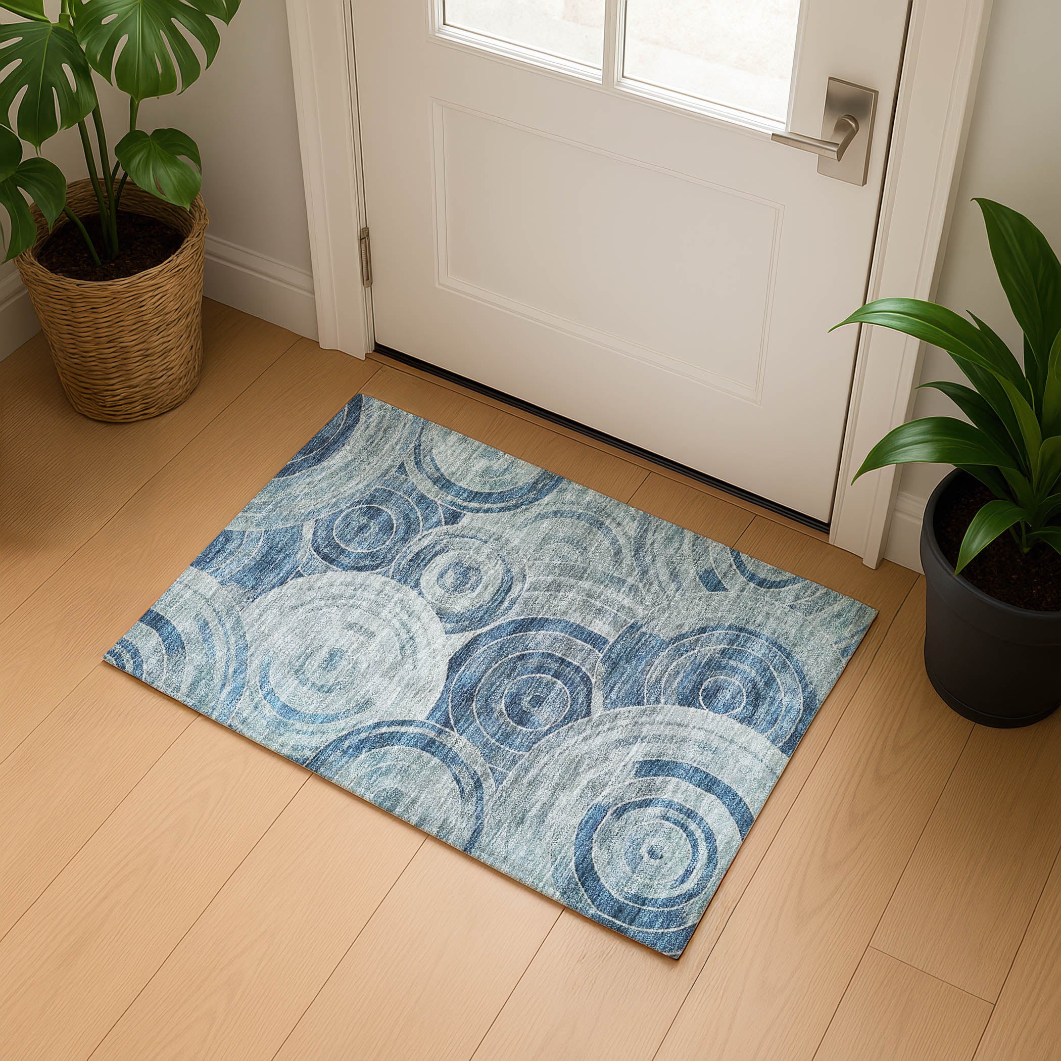 Colombo Machine Washable Transitional Blue Rug 1'8" x 2'6" #shape_Rectangle