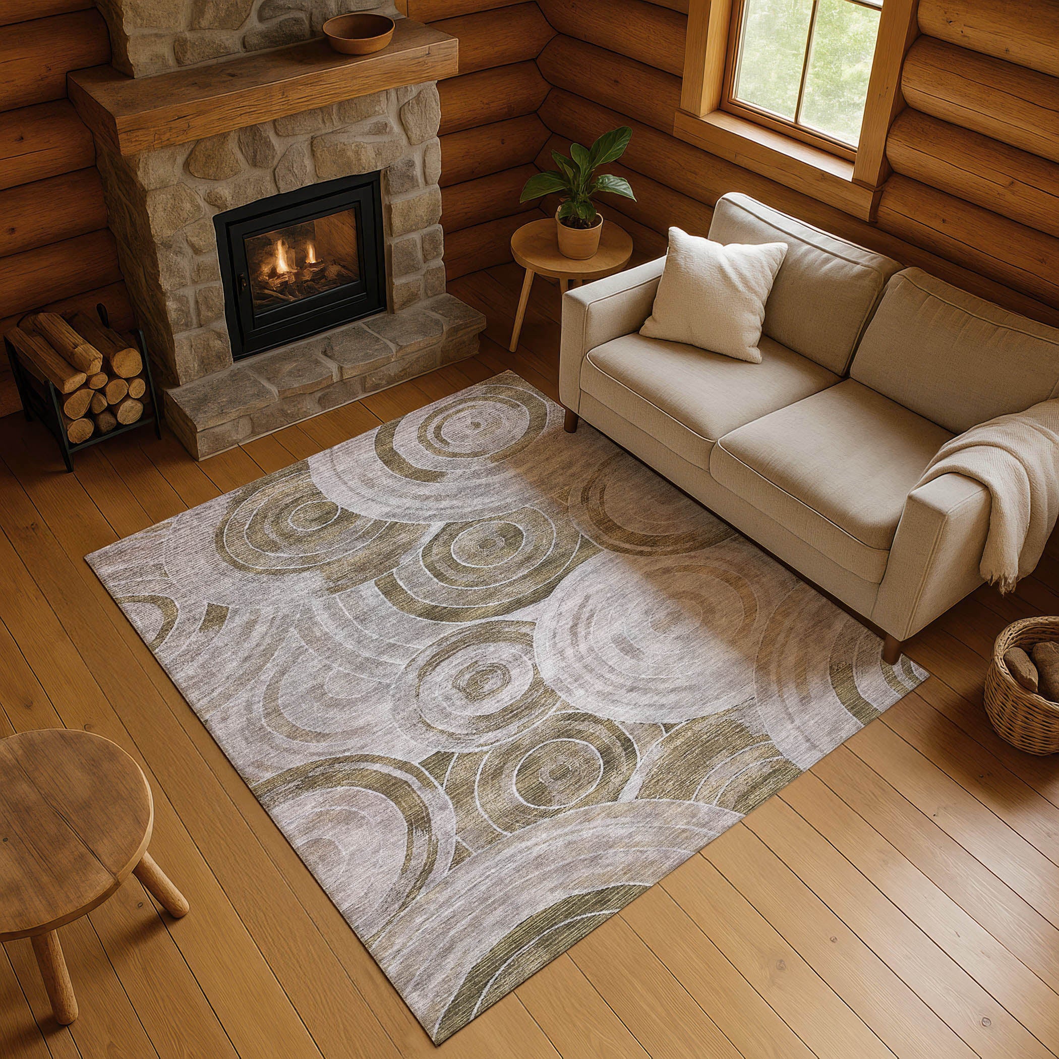 Colombo Machine Washable Transitional Brown Rug 2'6" x 3'10" #shape_Rectangle