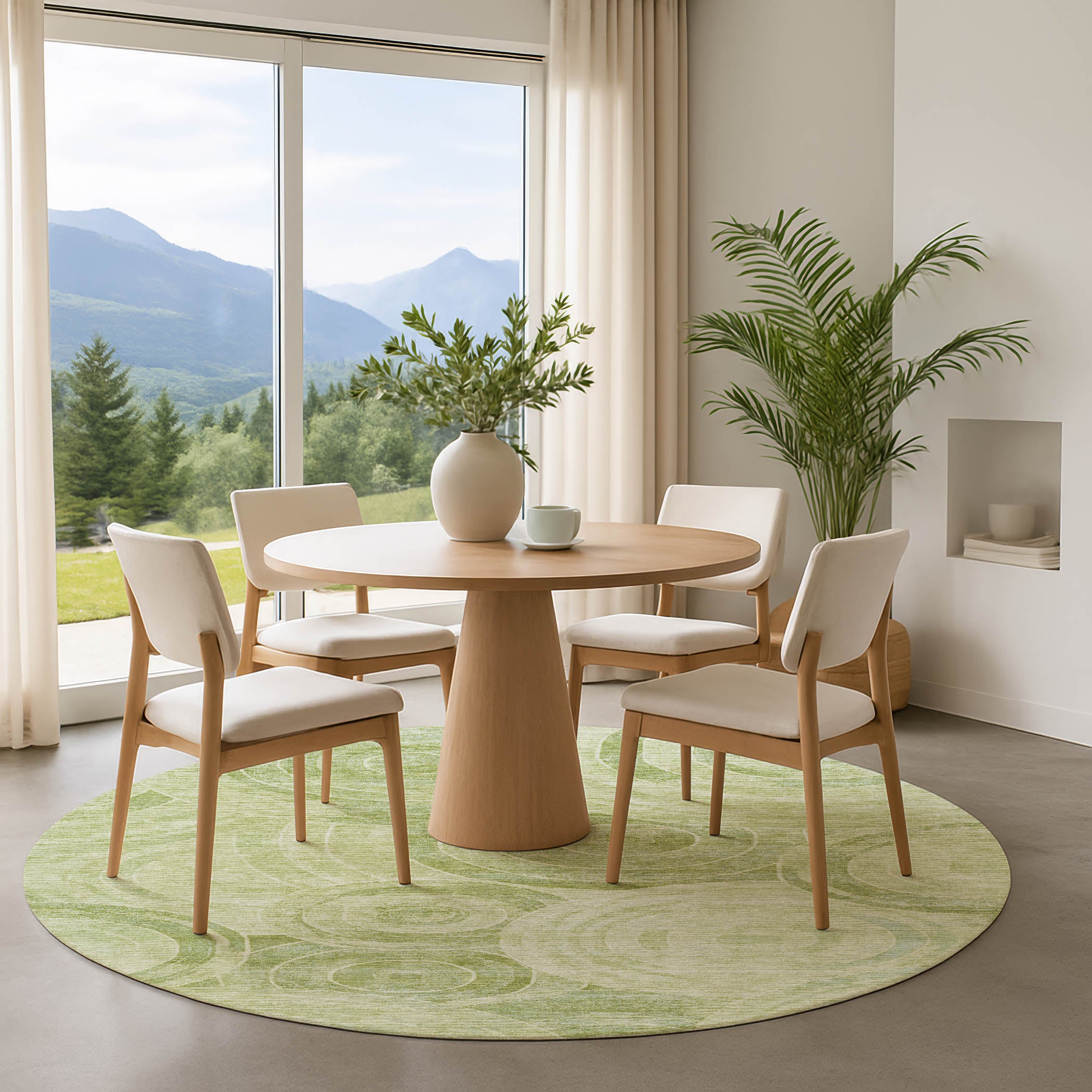 Colombo Machine Washable Transitional Sage Green Rug 8' x 8' #shape_Round