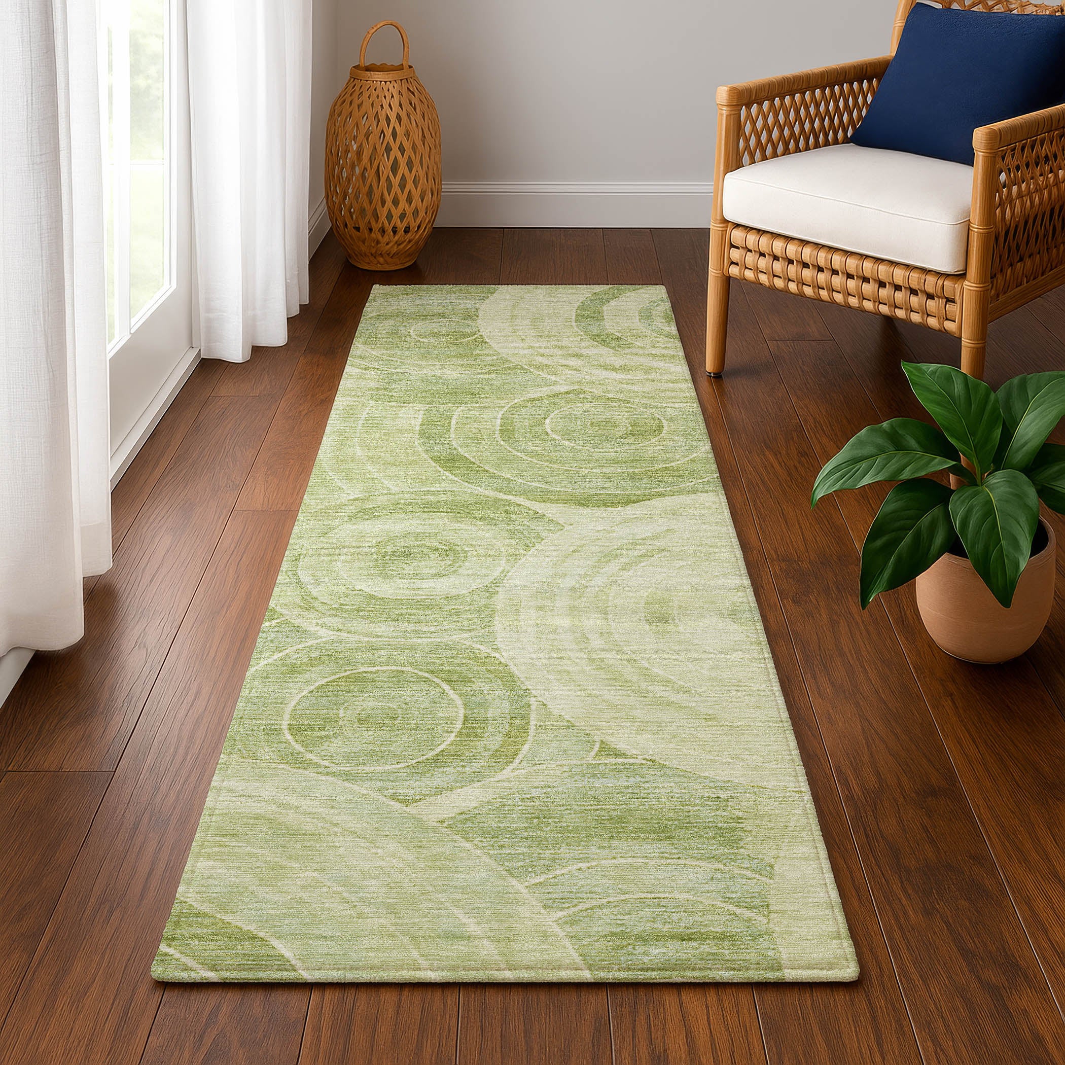Colombo Machine Washable Transitional Sage Green Rug 2'3" x 7'6" #shape_Runner