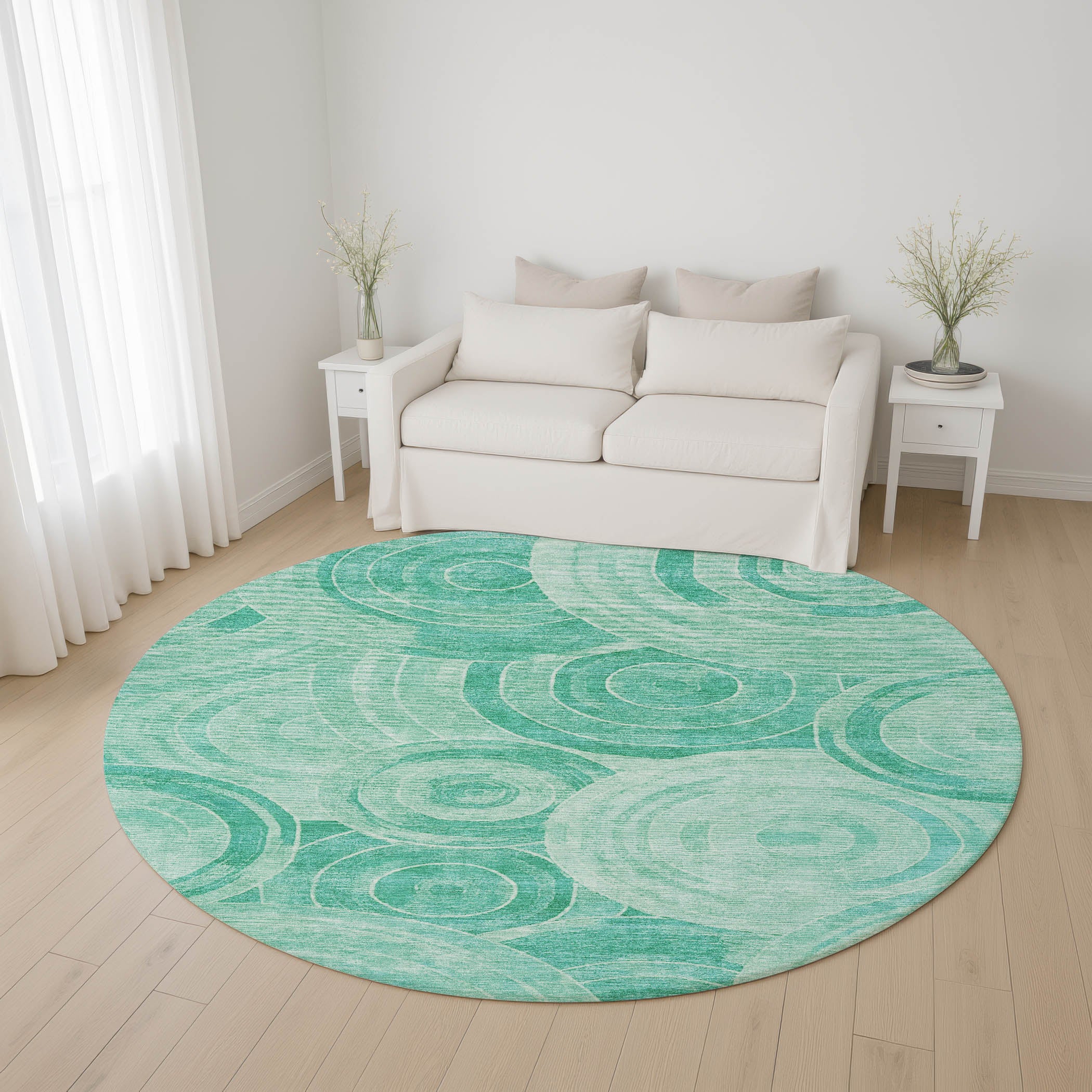 Colombo Machine Washable Transitional Teal Rug 8' x 8' #shape_Round