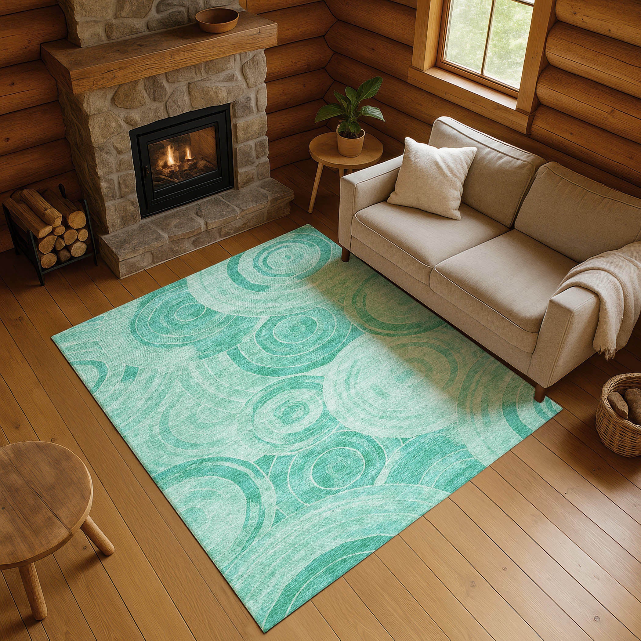 Colombo Machine Washable Transitional Teal Rug 2'6" x 3'10" #shape_Rectangle