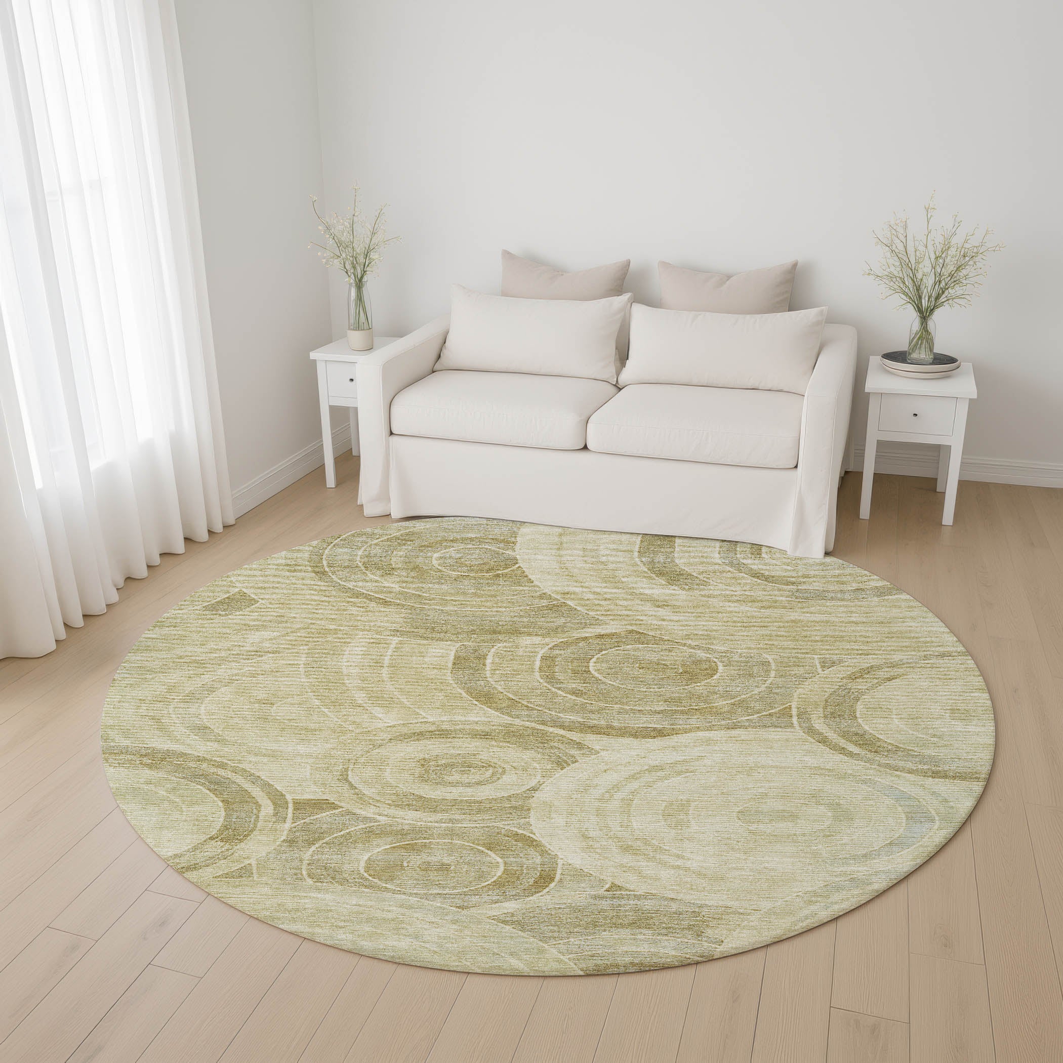 Colombo Machine Washable Transitional Wheat Gold Rug 8' x 8' #shape_Round