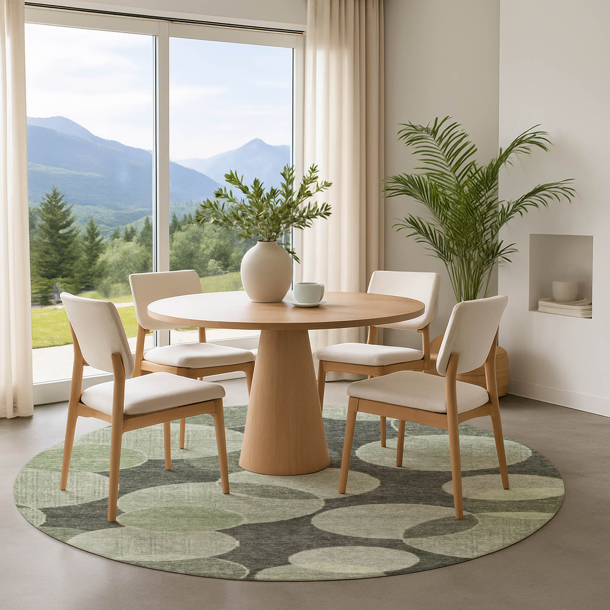 Colombo Machine Washable Transitional Aloe Green Rug 8' x 8' #shape_Round