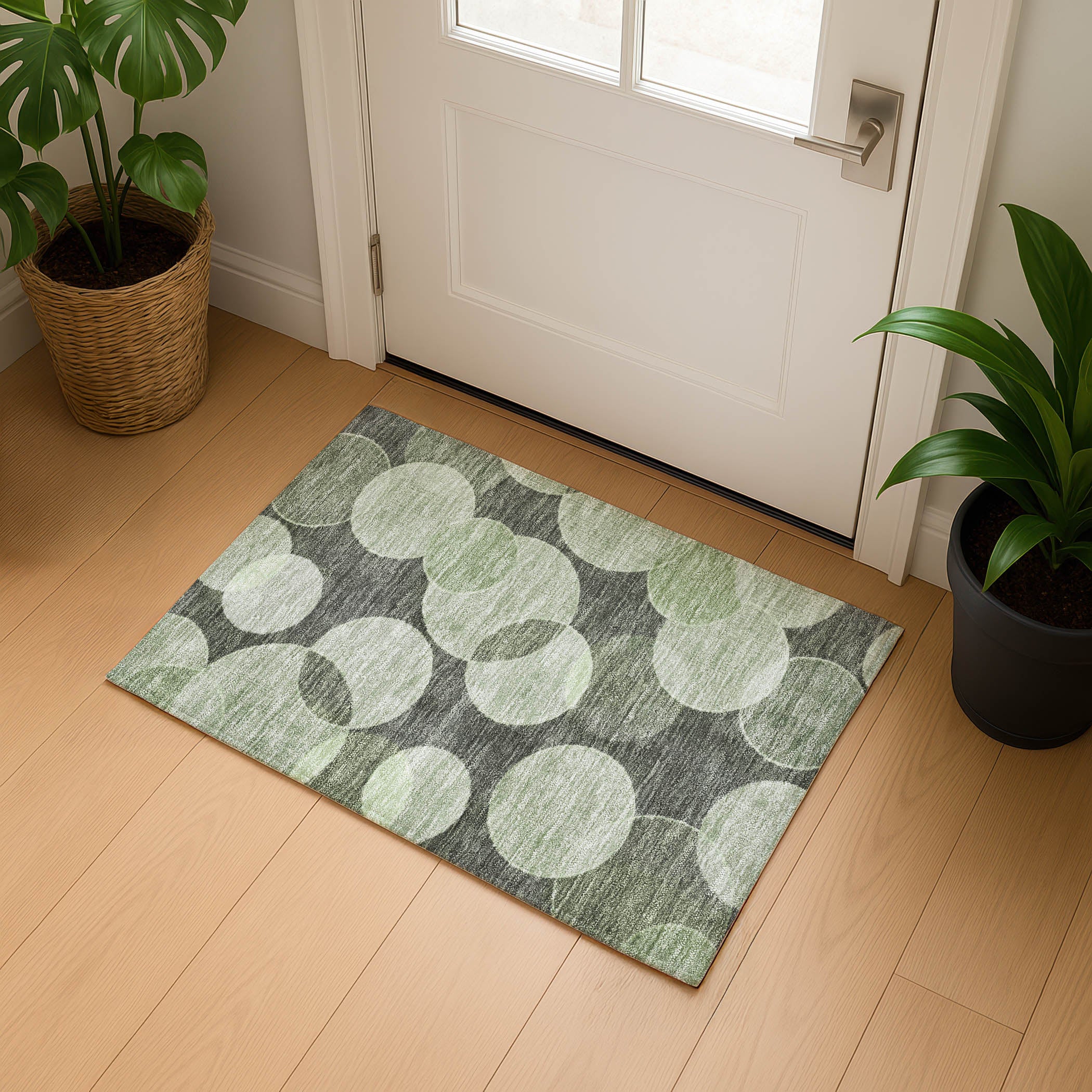 Colombo Machine Washable Transitional Aloe Green Rug 1'8" x 2'6" #shape_Rectangle