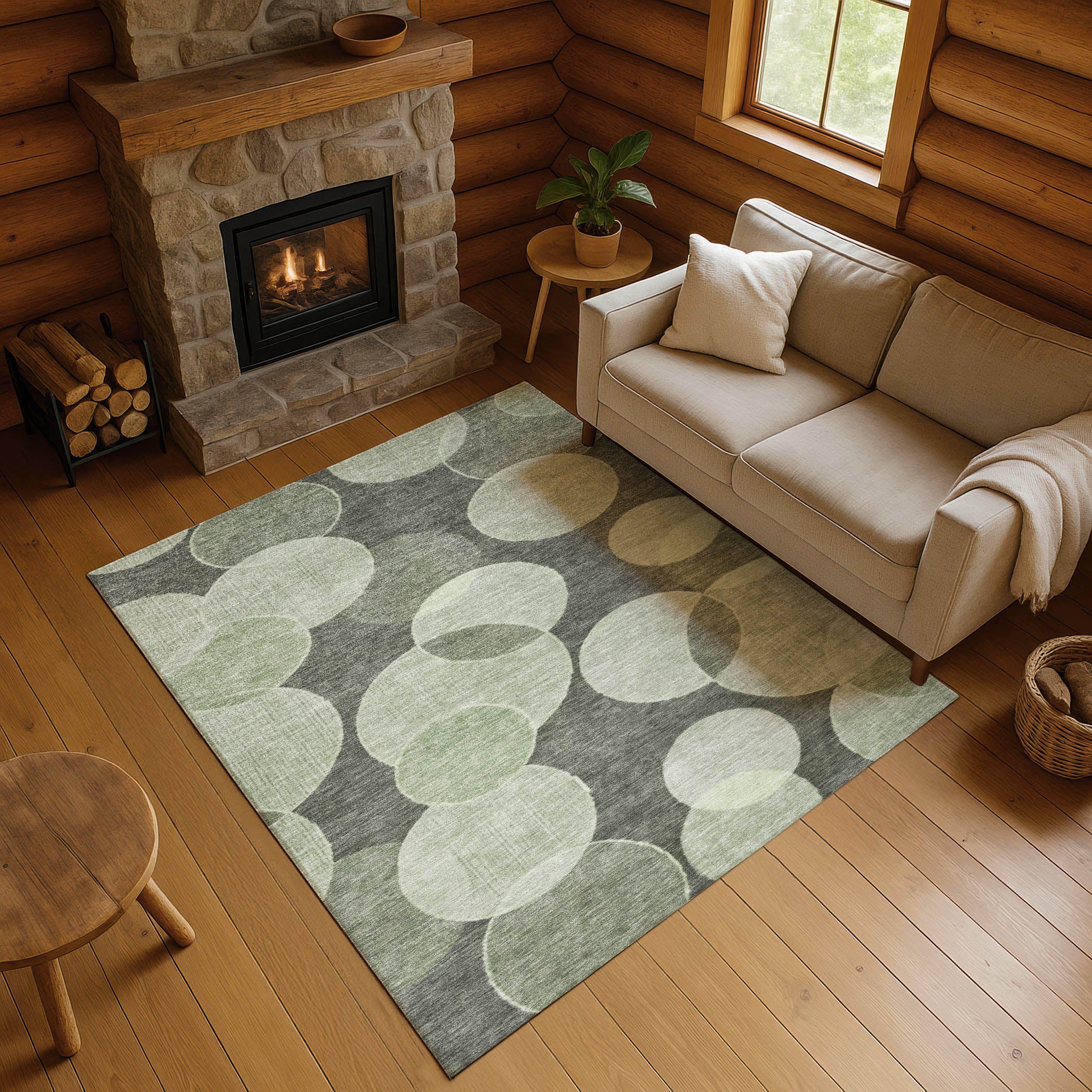 Colombo Machine Washable Transitional Aloe Green Rug 2'6" x 3'10" #shape_Rectangle