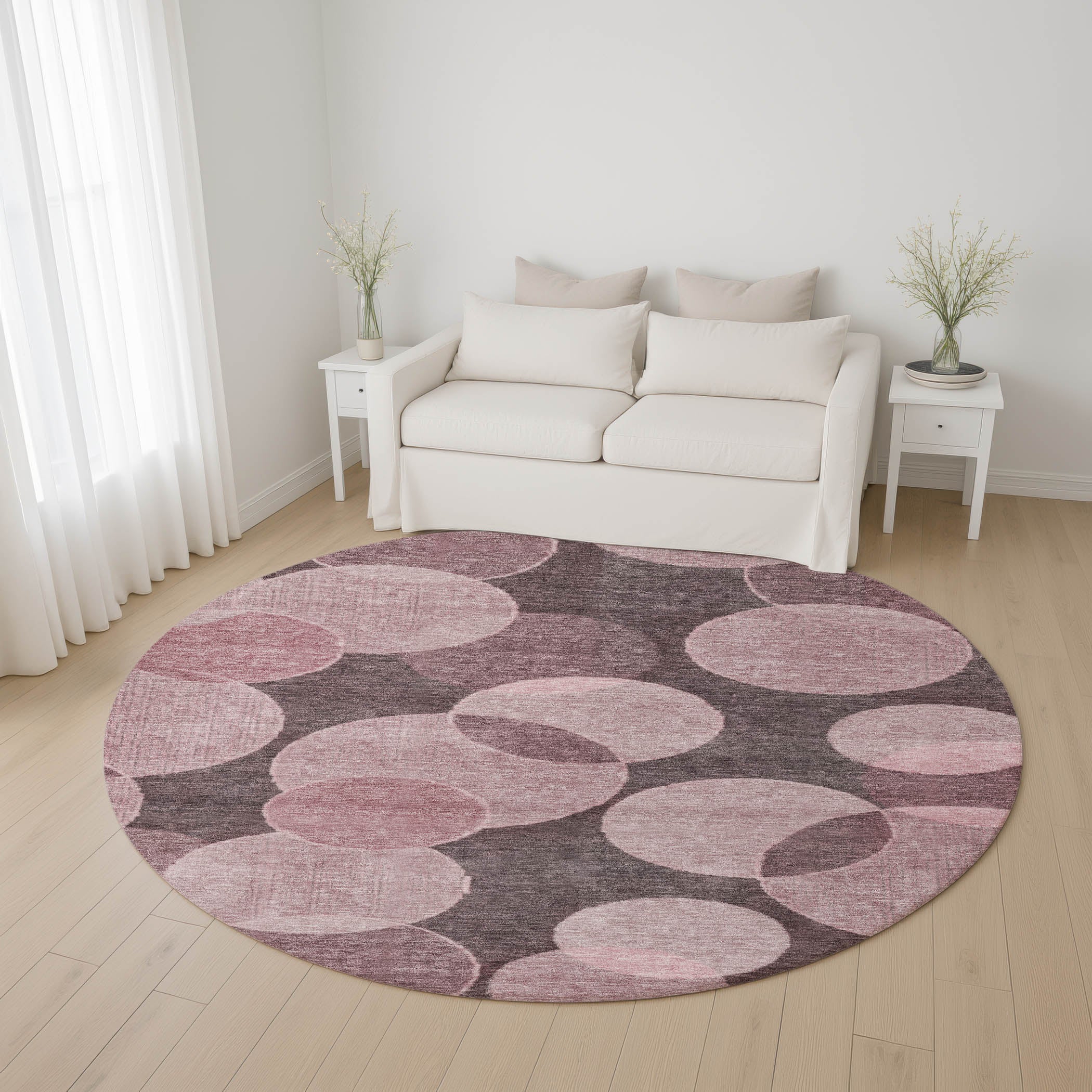 Colombo Machine Washable Transitional Blush Pink Rug 8' x 8' #shape_Round