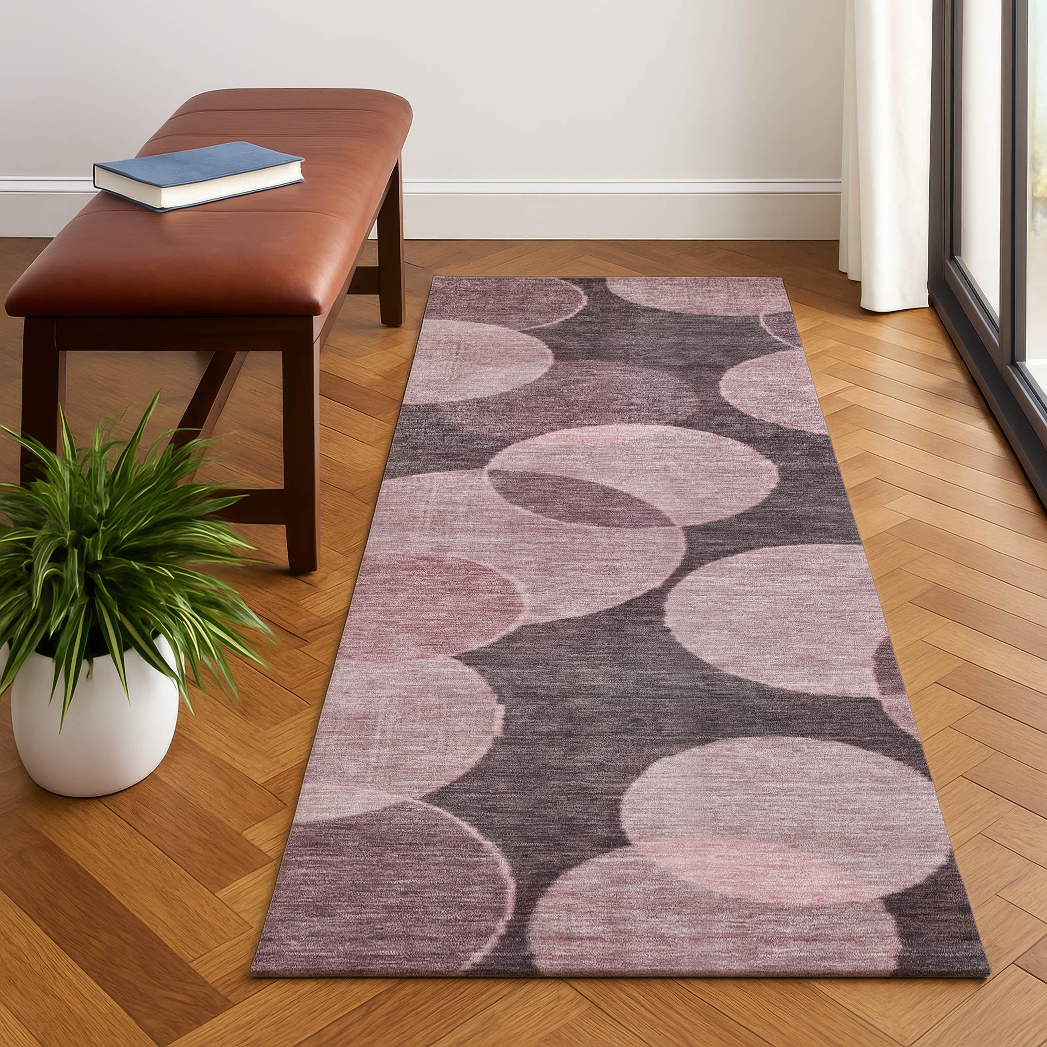 Colombo Machine Washable Transitional Blush Pink Rug 2'3" x 7'6" #shape_Runner