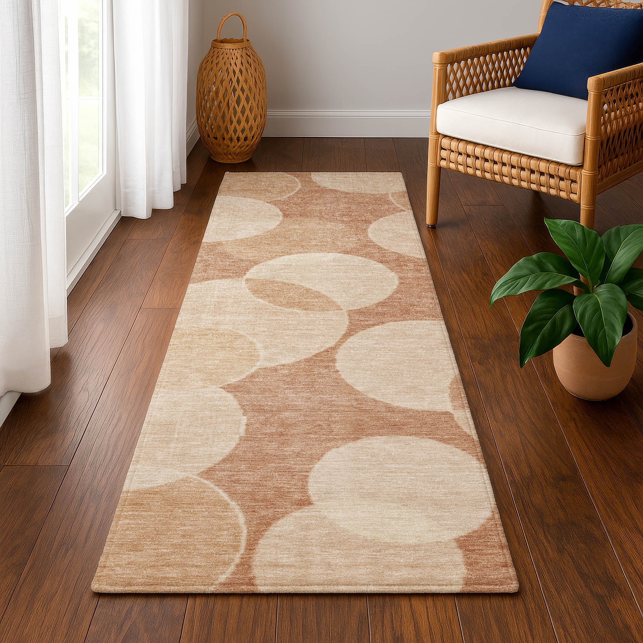 Colombo Machine Washable Transitional Coral Orange Rug 2'3" x 7'6" #shape_Runner