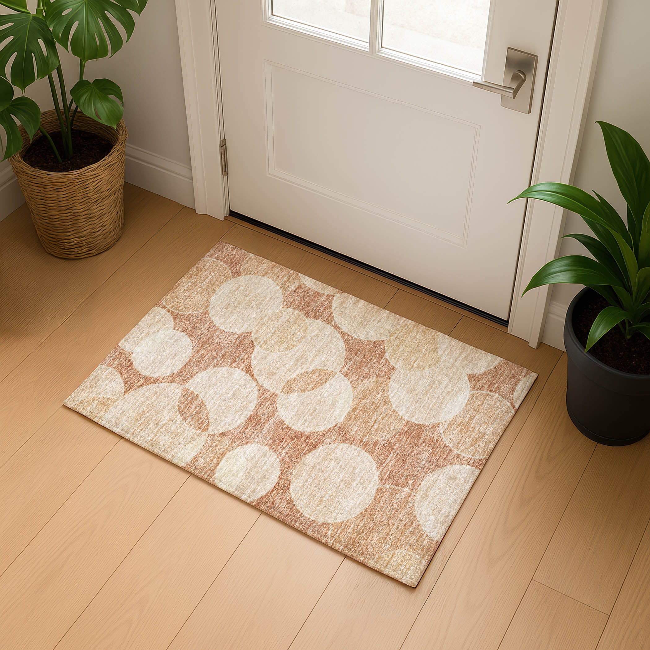 Colombo Machine Washable Transitional Coral Orange Rug 1'8" x 2'6" #shape_Rectangle