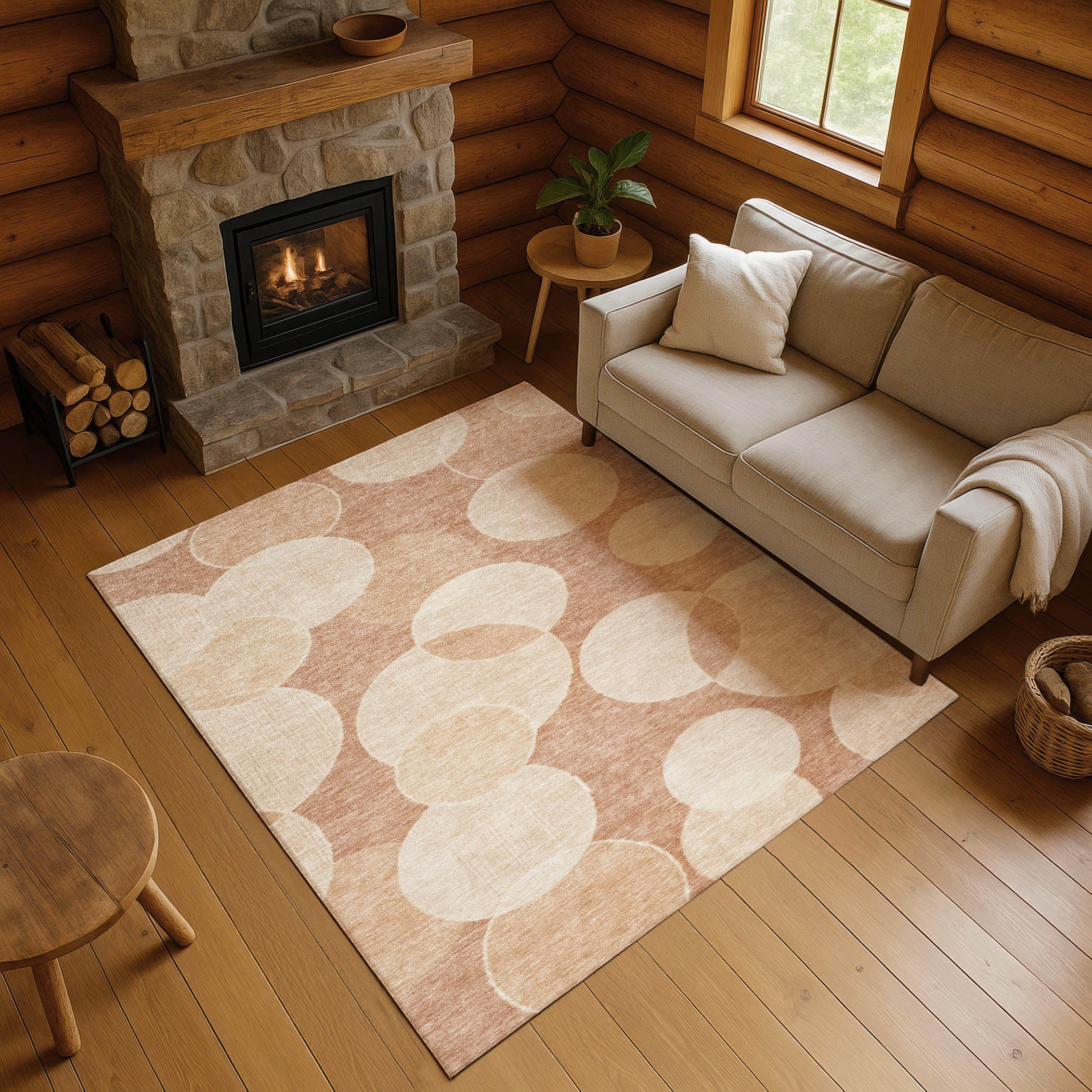 Colombo Machine Washable Transitional Coral Orange Rug 2'6" x 3'10" #shape_Rectangle