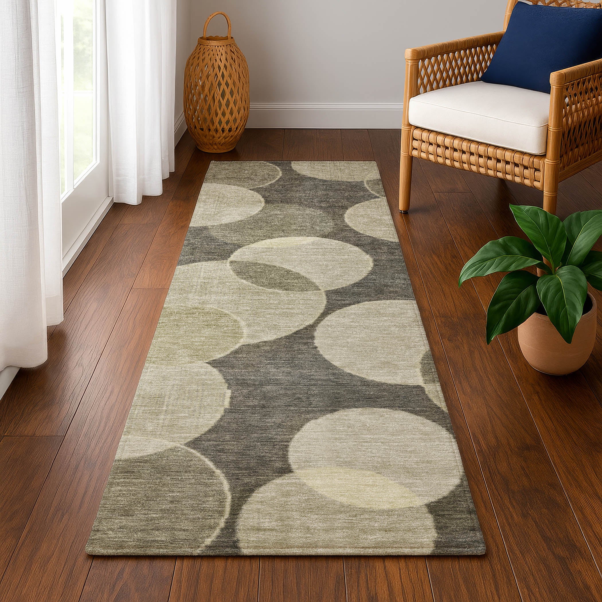 Colombo Machine Washable Transitional Taupe Brown Rug 2'3" x 7'6" #shape_Runner