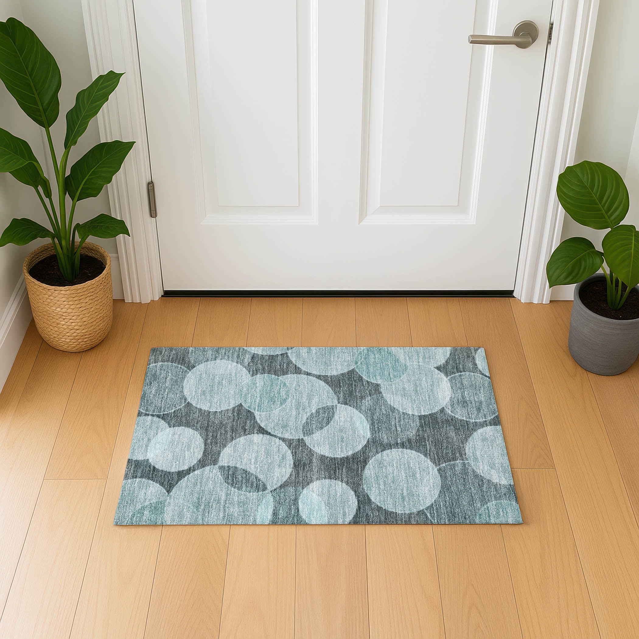 Colombo Machine Washable Transitional Teal Rug 1'8" x 2'6" #shape_Rectangle