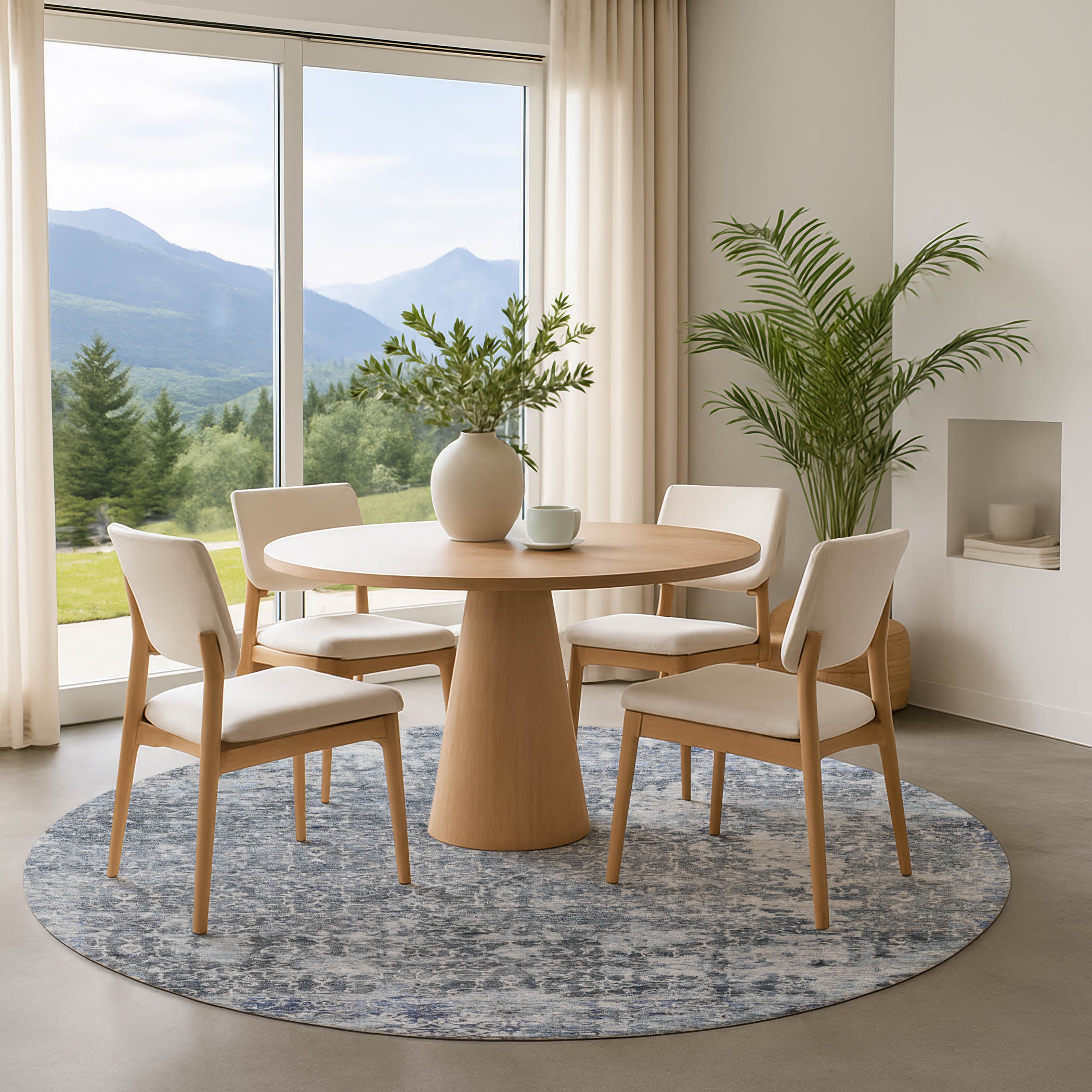 Reykjavik Machine Washable Transitional Denim Blue Rug 8' x 8' #shape_Round