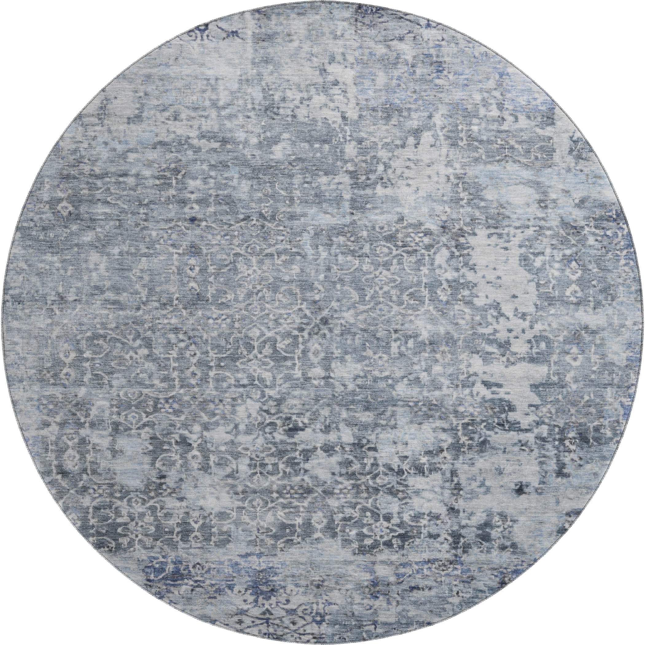 Reykjavik Machine Washable Transitional Denim Blue Rug 8' x 8' #shape_Round