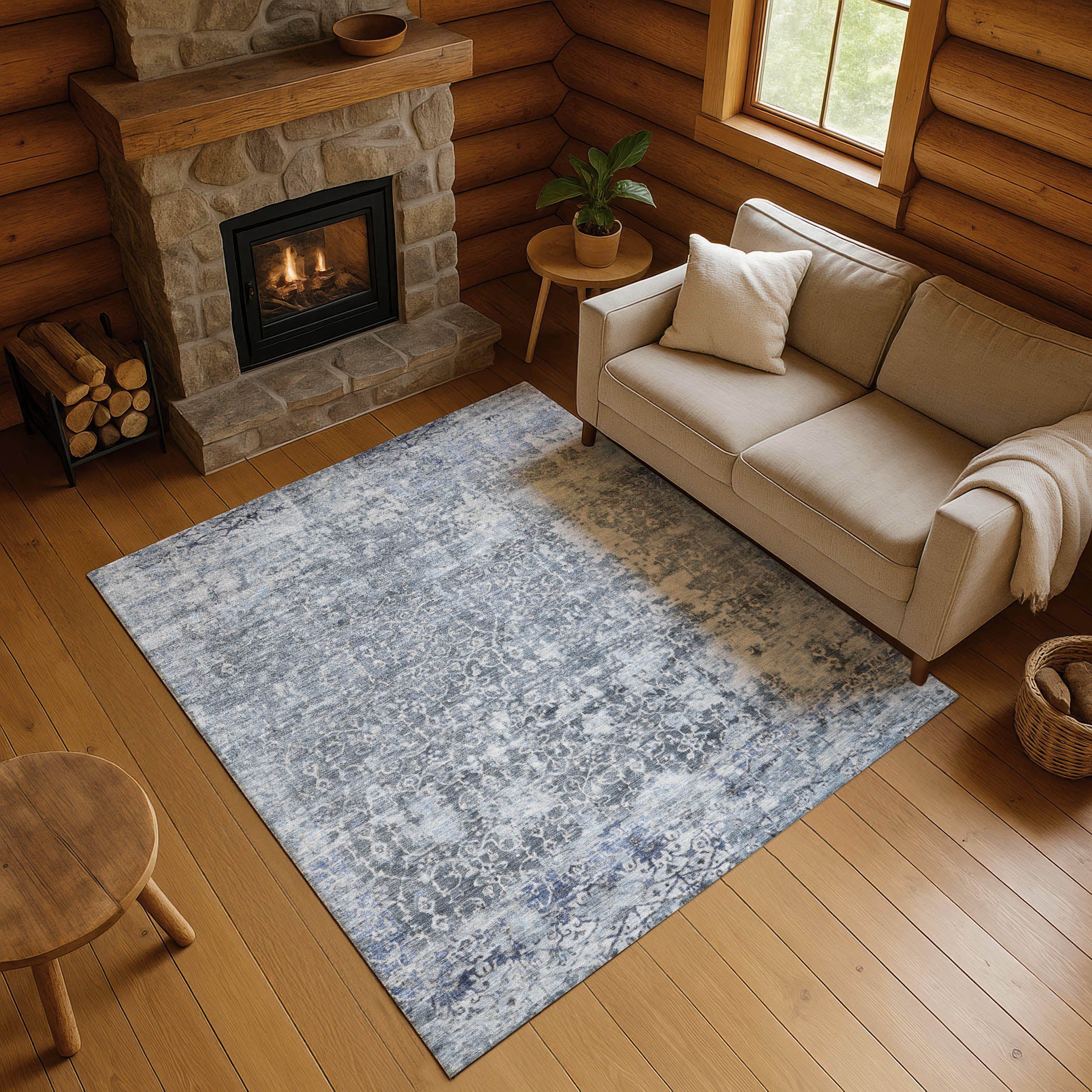 Reykjavik Machine Washable Transitional Denim Blue Rug 2'6" x 3'10" #shape_Rectangle