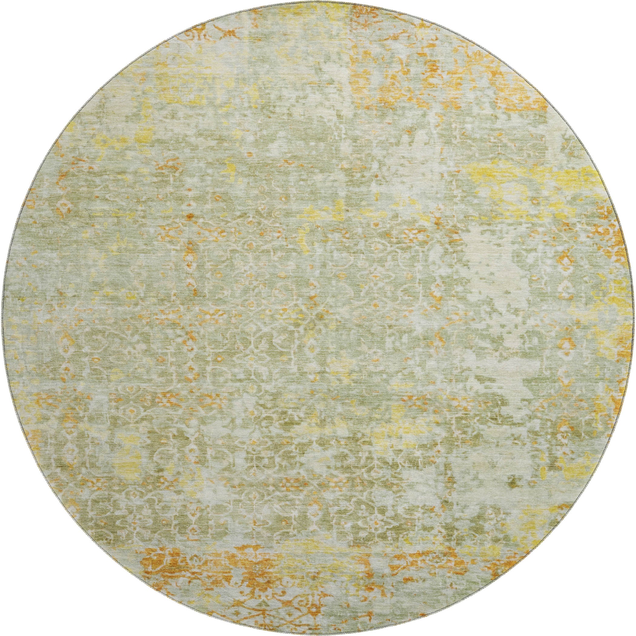 Reykjavik Machine Washable Transitional Sage Green Rug 8' x 8' #shape_Round