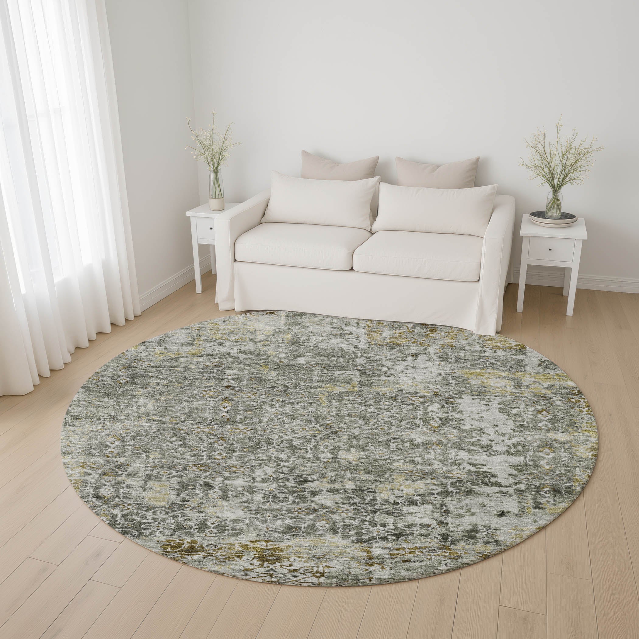 Reykjavik Machine Washable Transitional Taupe Brown Rug 8' x 8' #shape_Round