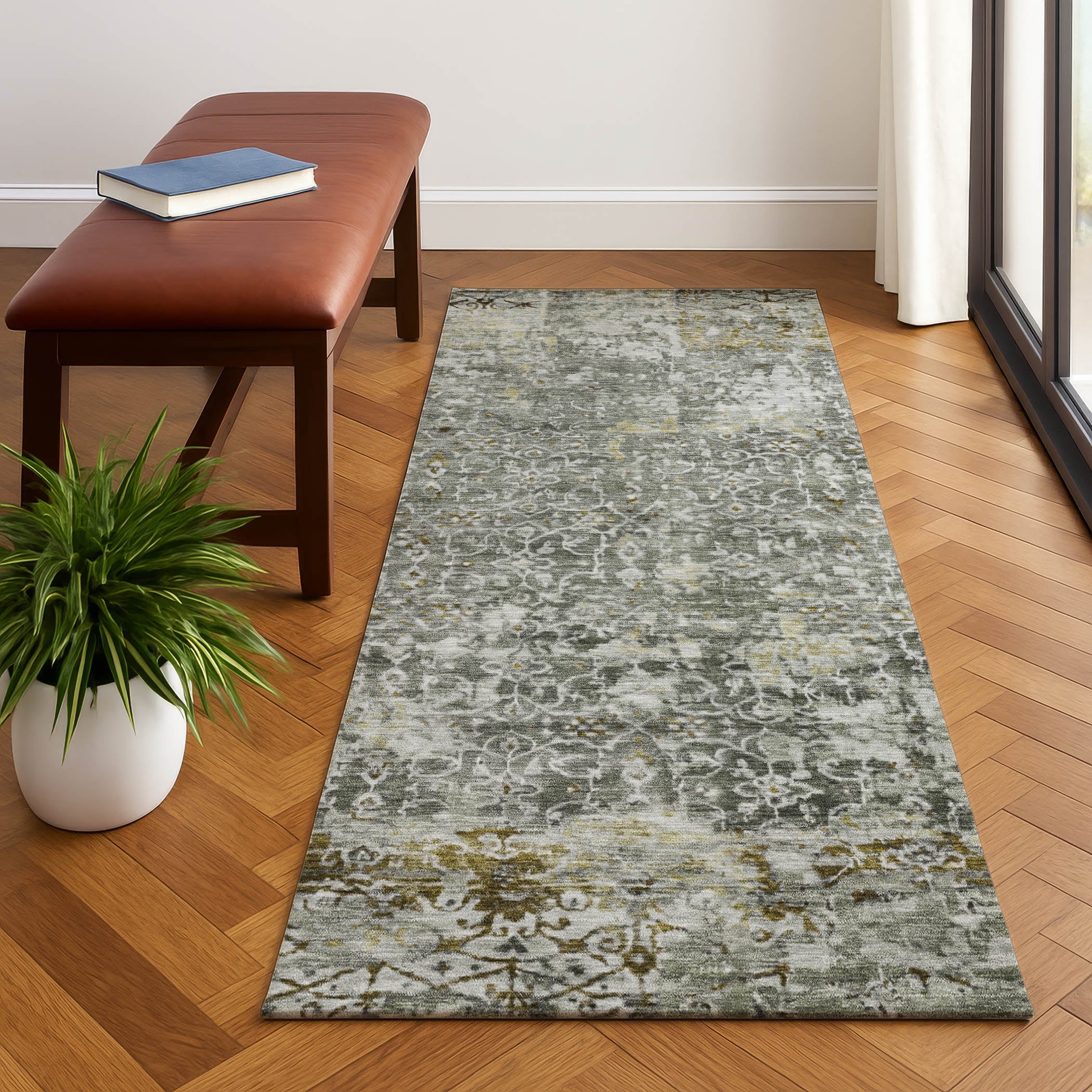 Reykjavik Machine Washable Transitional Taupe Brown Rug 2'3" x 7'6" #shape_Runner