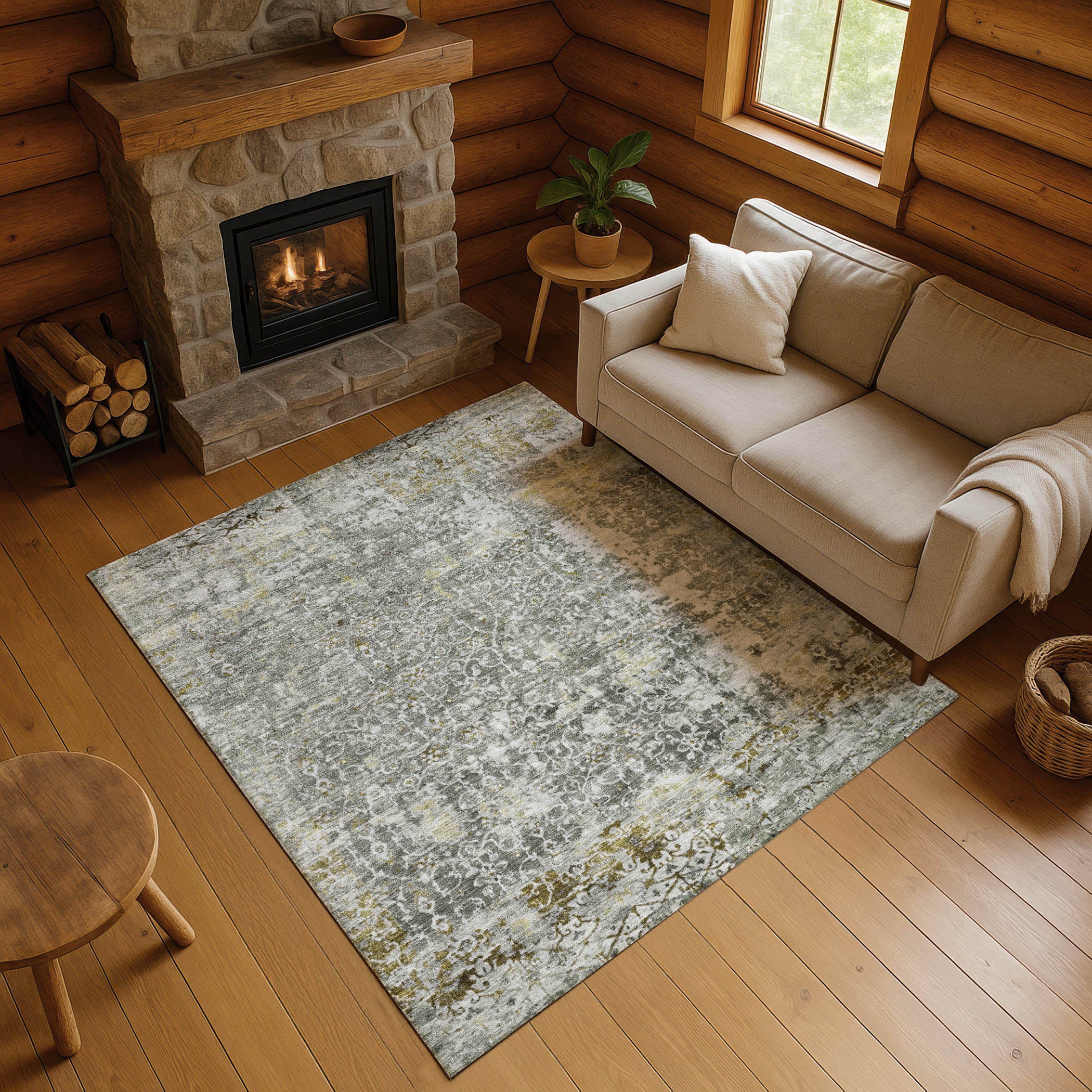 Reykjavik Machine Washable Transitional Taupe Brown Rug 2'6" x 3'10" #shape_Rectangle