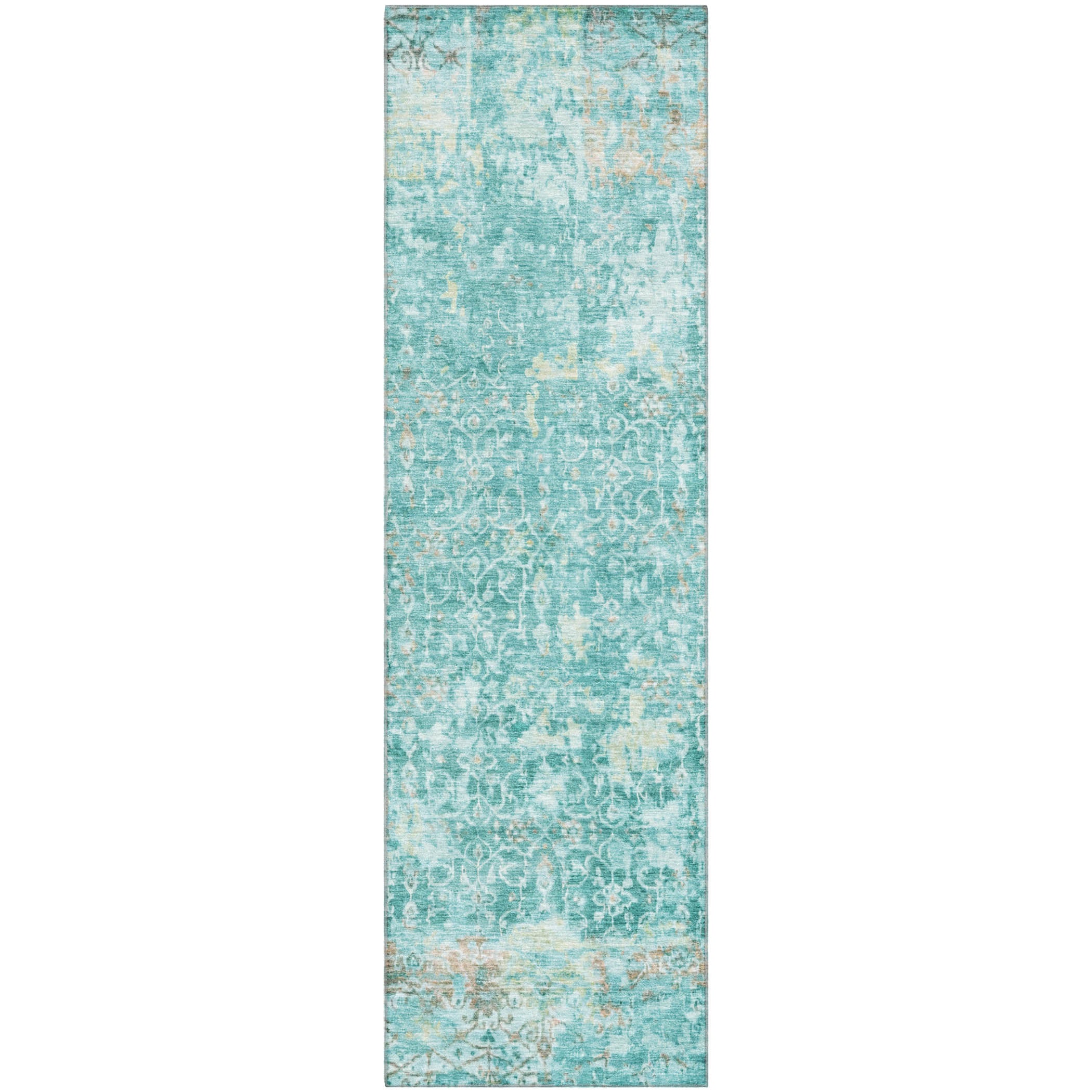 Reykjavik Machine Washable Transitional Teal Rug 2'3" x 7'6" #shape_Runner