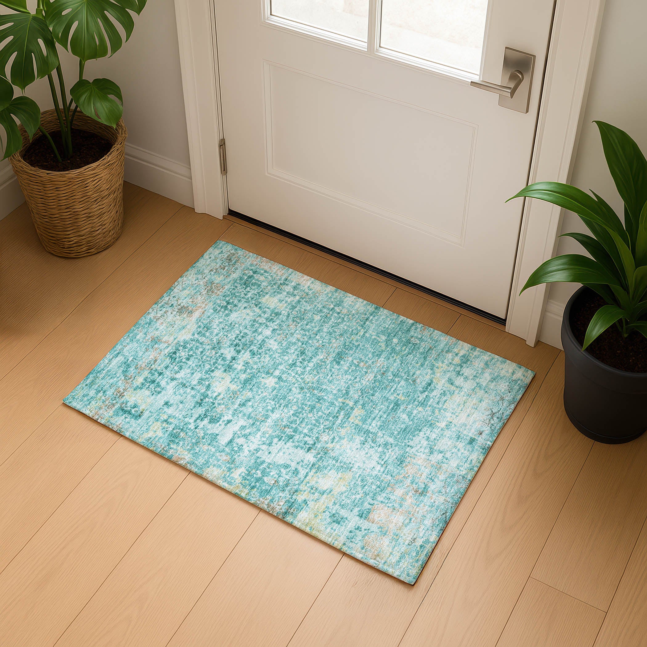 Reykjavik Machine Washable Transitional Teal Rug 1'8" x 2'6" #shape_Rectangle