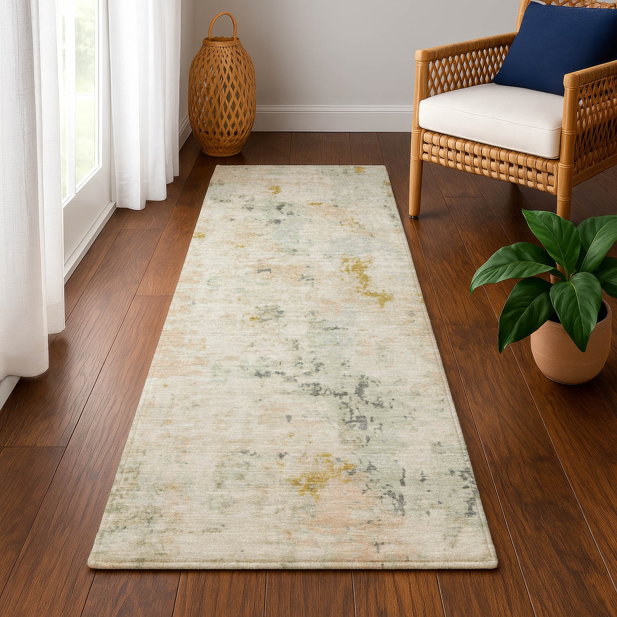Chiang Mai Machine Washable Transitional Beige Brown Rug 2'3" x 7'6" #shape_Runner