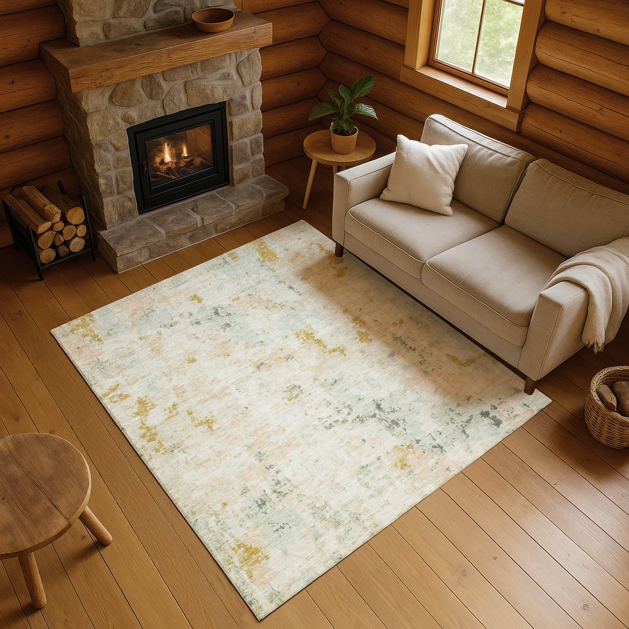 Chiang Mai Machine Washable Transitional Beige Brown Rug 2'6" x 3'10" #shape_Rectangle