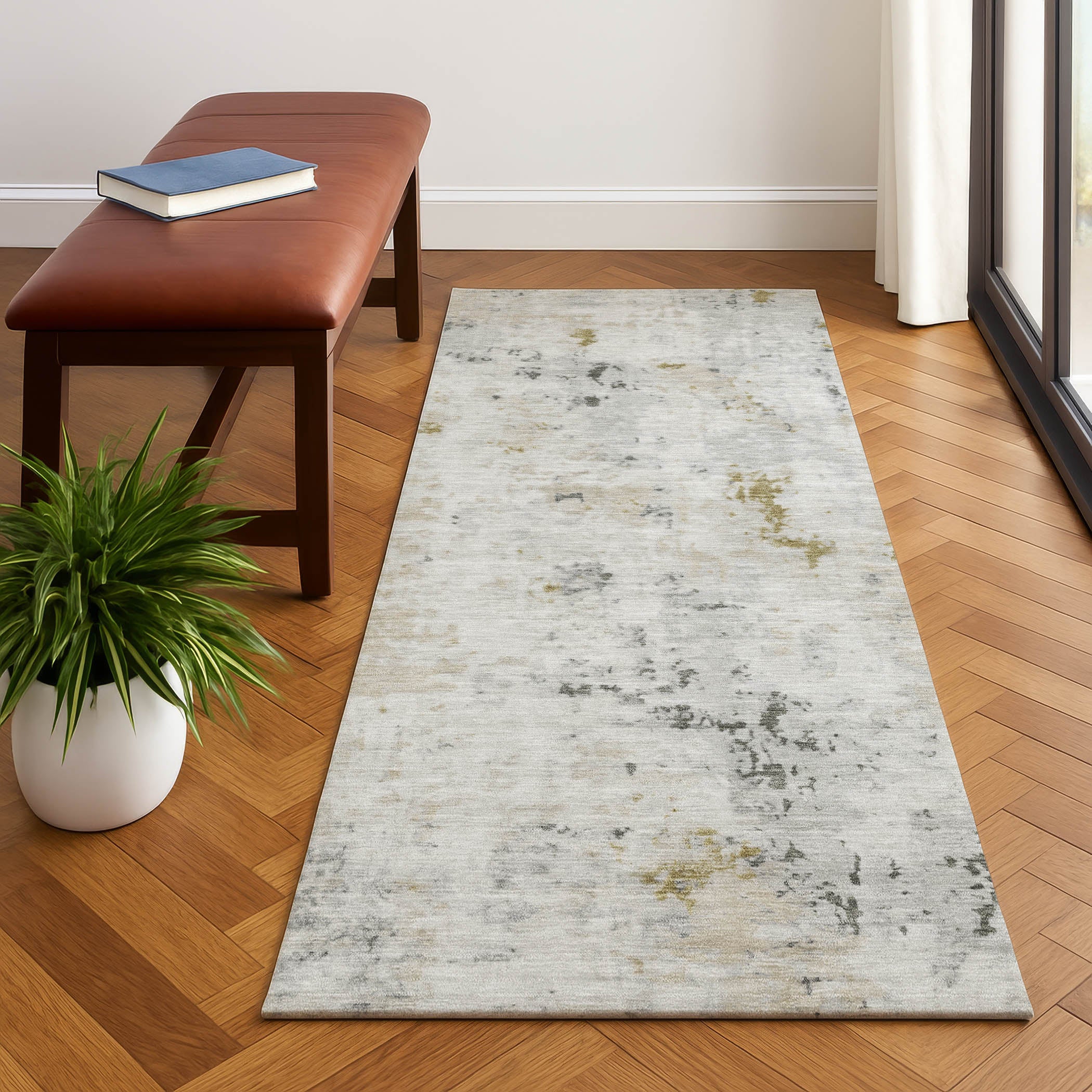 Chiang Mai Machine Washable Transitional Linen Ivory Rug 2'3" x 7'6" #shape_Runner