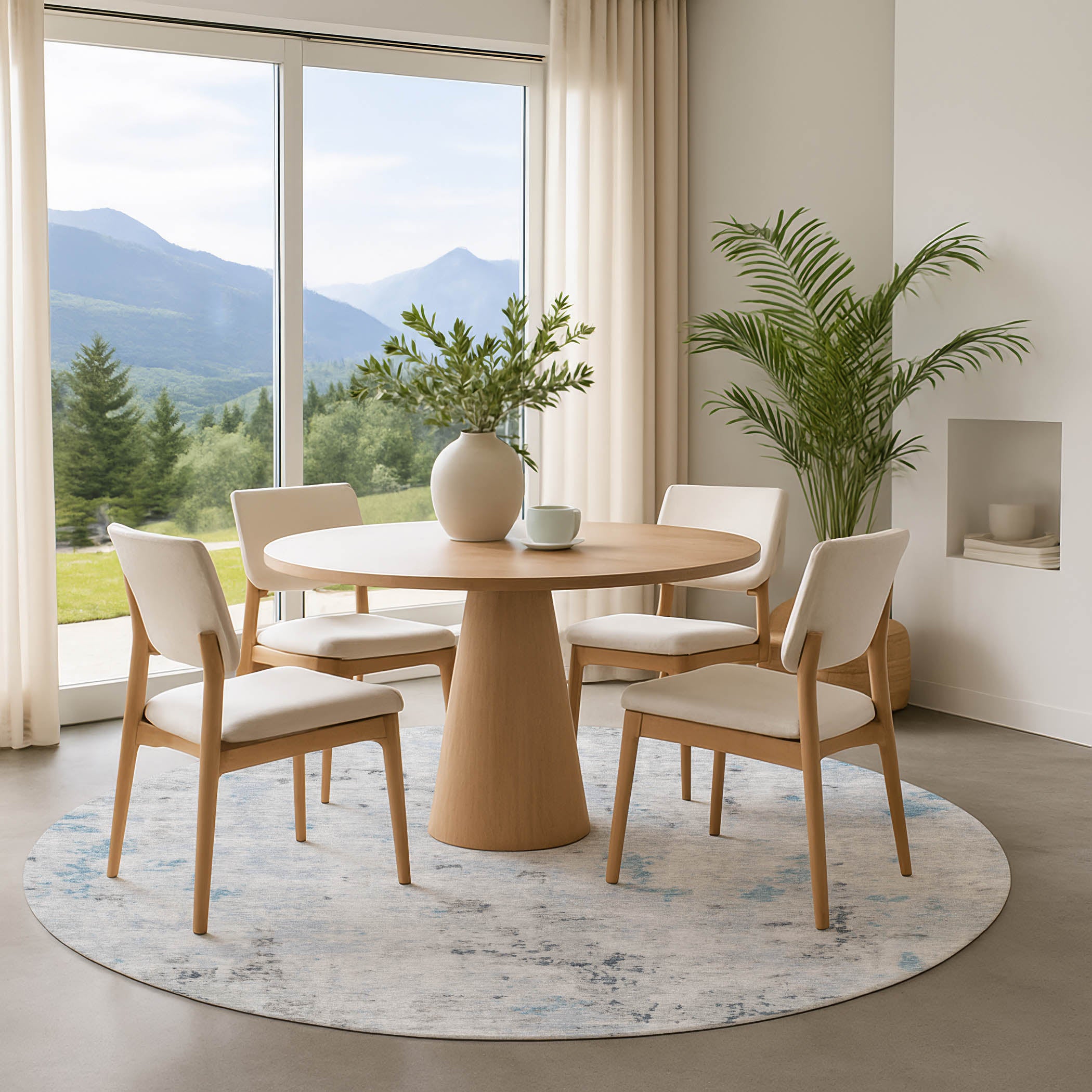 Chiang Mai Machine Washable Transitional Sky Blue Rug 8' x 8' #shape_Round