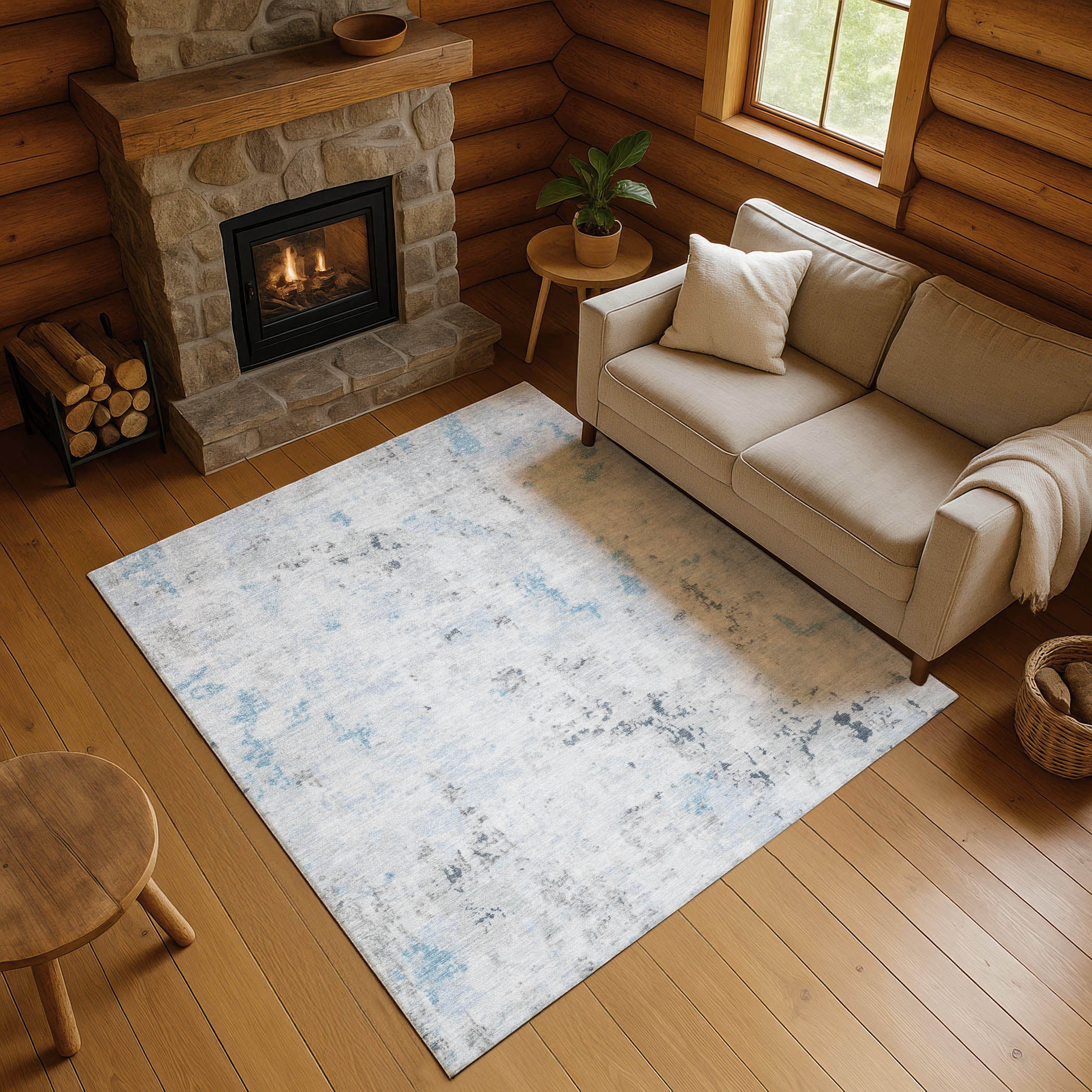 Chiang Mai Machine Washable Transitional Sky Blue Rug 2'6" x 3'10" #shape_Rectangle