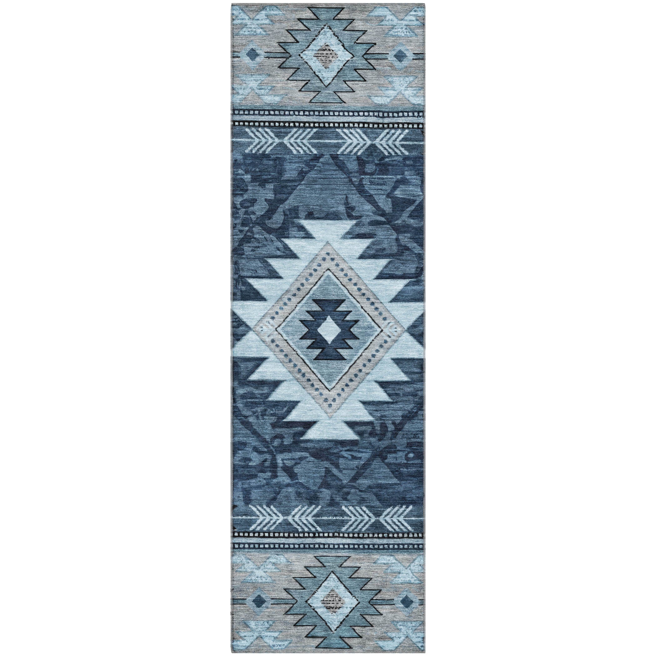 Valletta Machine Washable Transitional Blue Rug 2'3" x 7'6" #shape_Runner