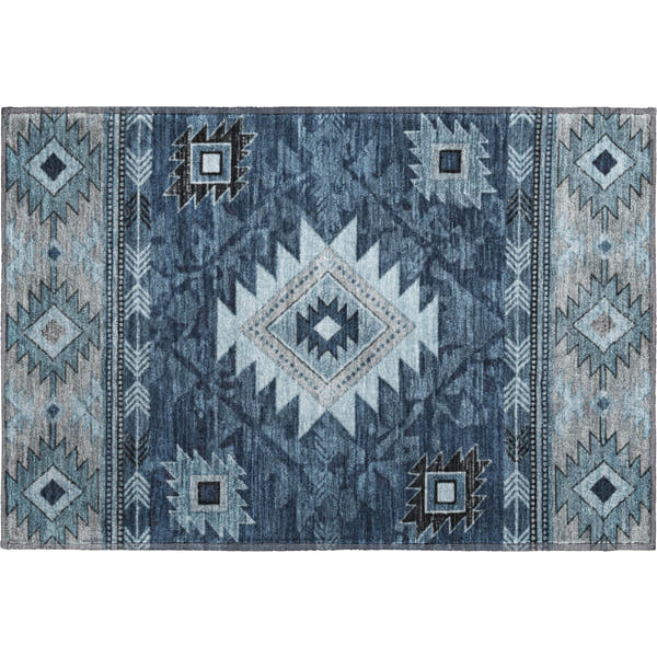 Valletta Machine Washable Transitional Blue Rug 1'8" x 2'6"
