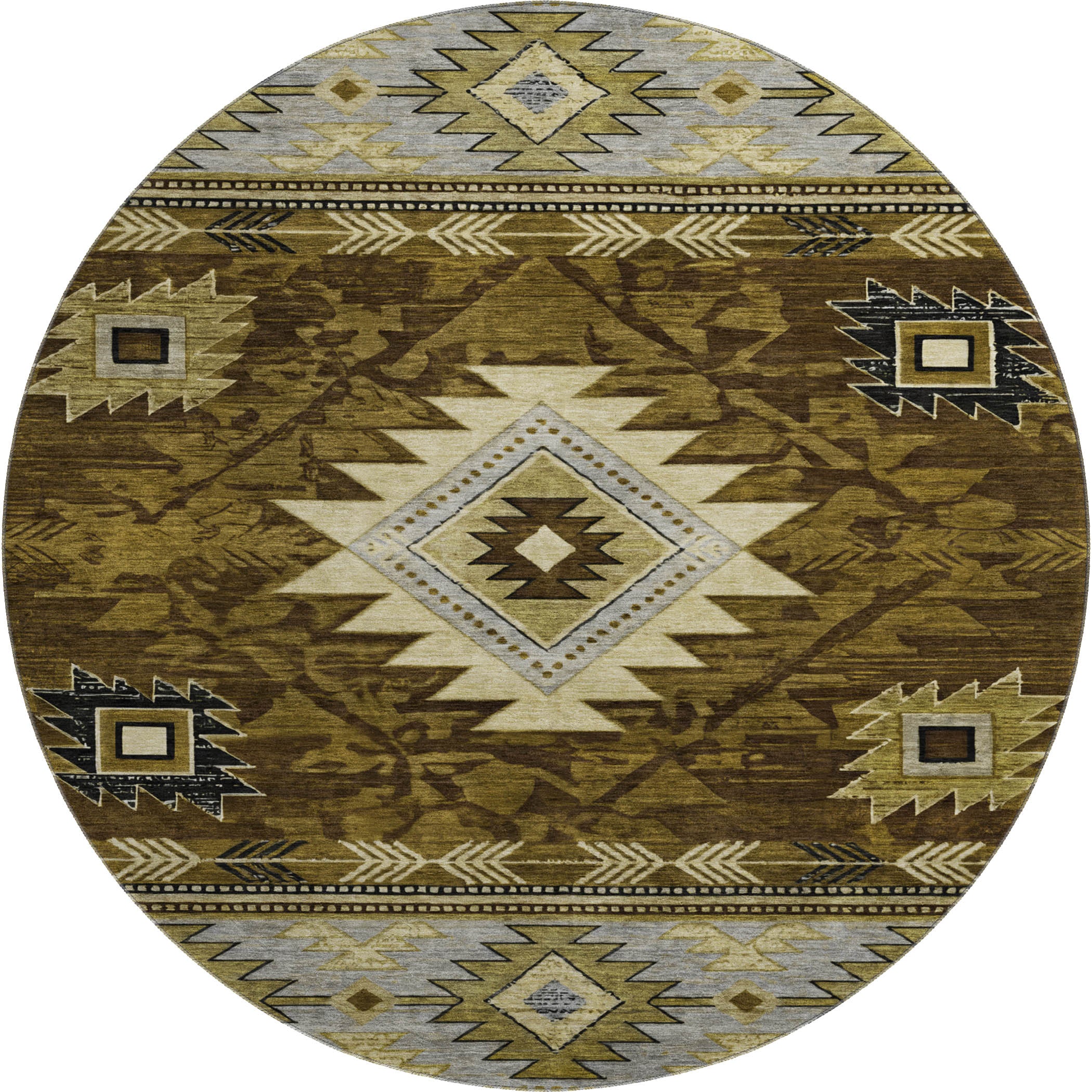 Valletta Machine Washable Transitional Brown Rug 8' x 8' #shape_Round