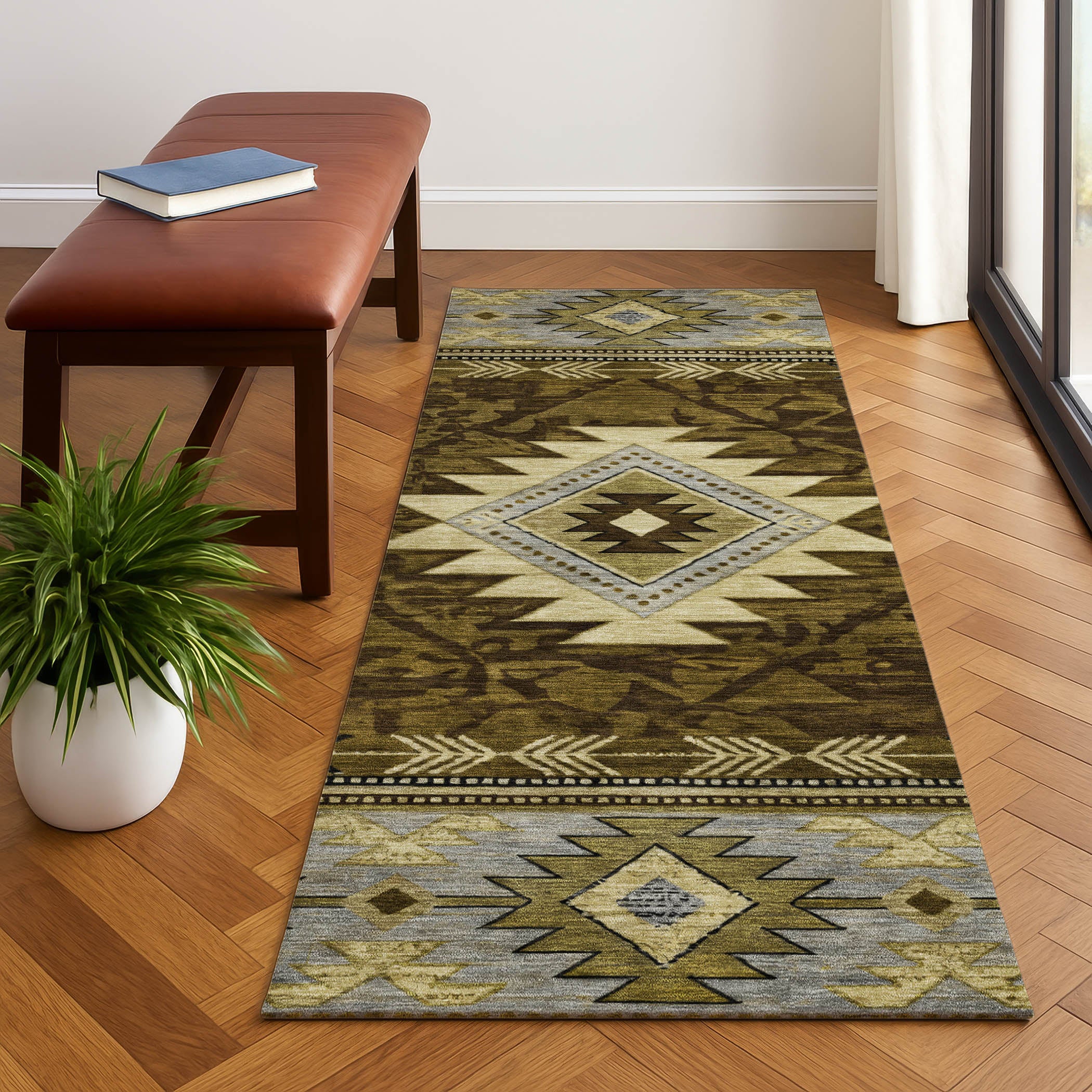 Valletta Machine Washable Transitional Brown Rug 2'3" x 7'6" #shape_Runner