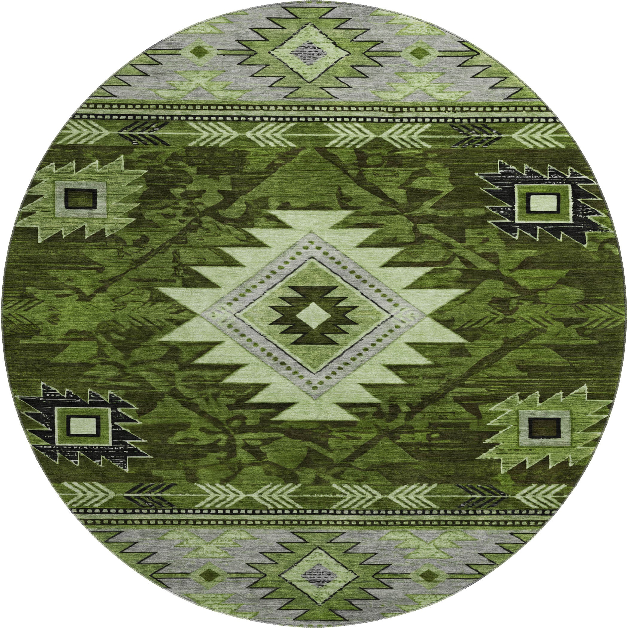 Valletta Machine Washable Transitional Olive Green Rug 8' x 8' #shape_Round
