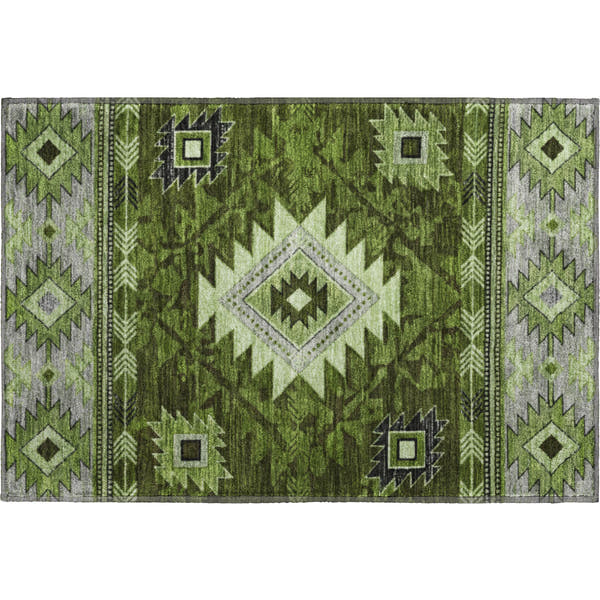 Valletta Machine Washable Transitional Olive Green Rug 1'8" x 2'6"