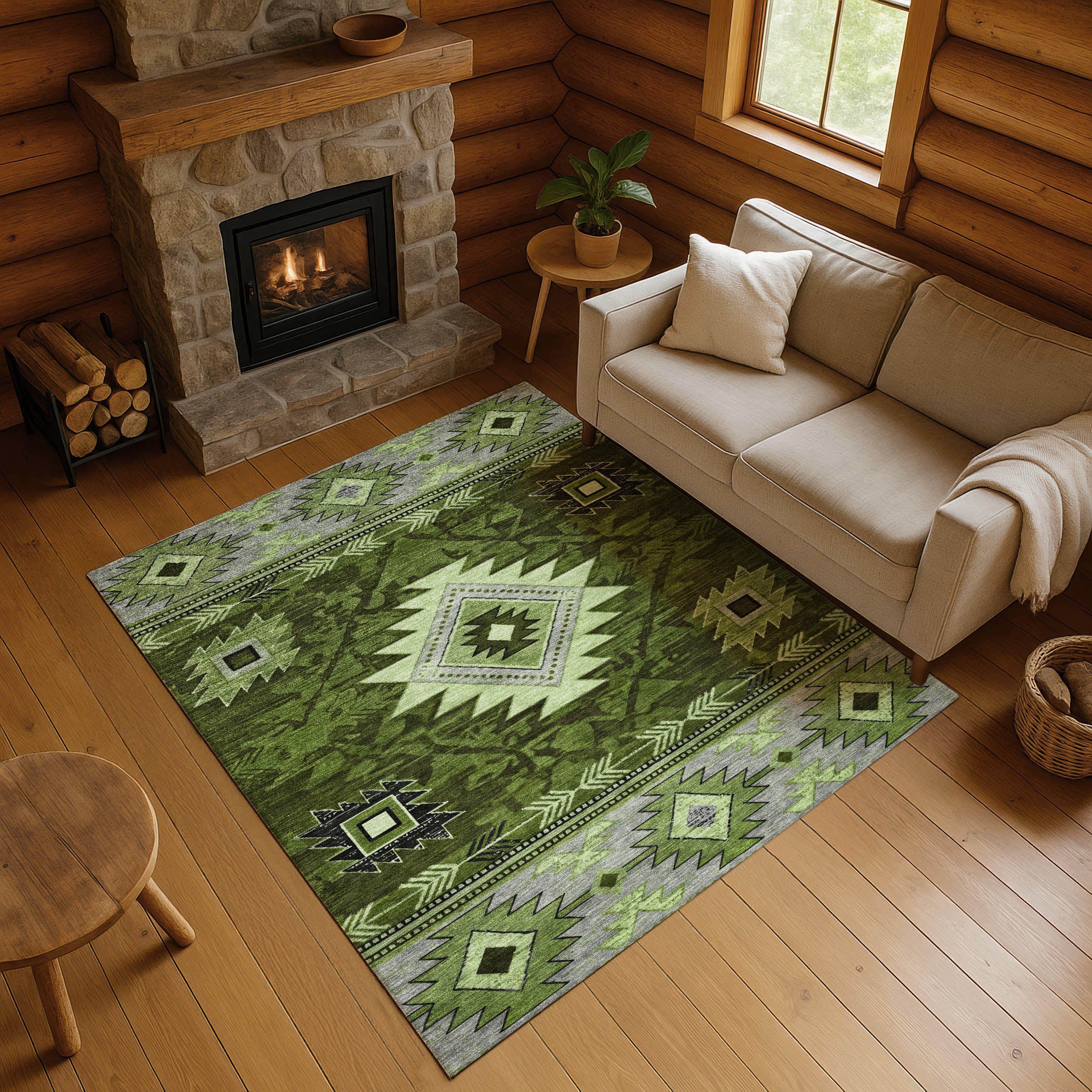 Valletta Machine Washable Transitional Olive Green Rug 2'6" x 3'10" #shape_Rectangle